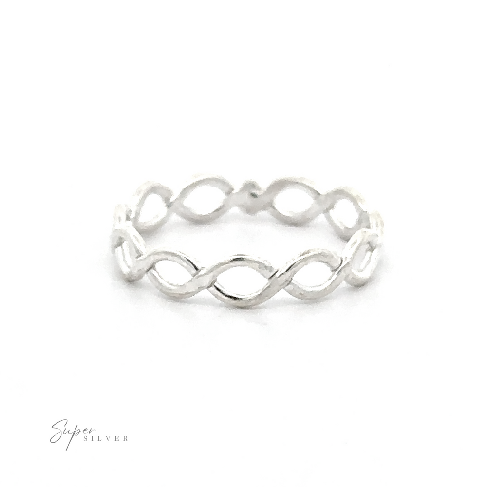 A sterling silver infinity ring, perfect for stacking with other Simple Weave Bands.