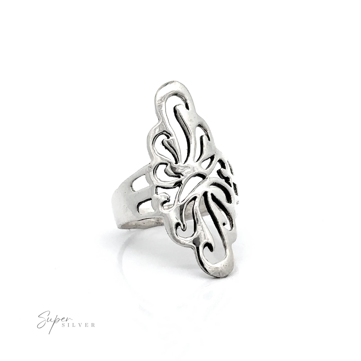
                  
                    A Silver Southwest Inspired Freeform ring with an ornate southwest style pattern.
                  
                