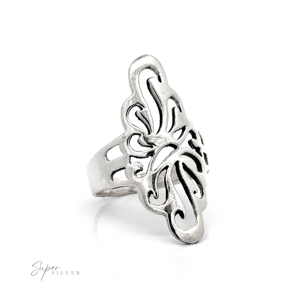 A stunning Silver Southwest Inspired Freeform Ring with an ornate southwest style pattern.