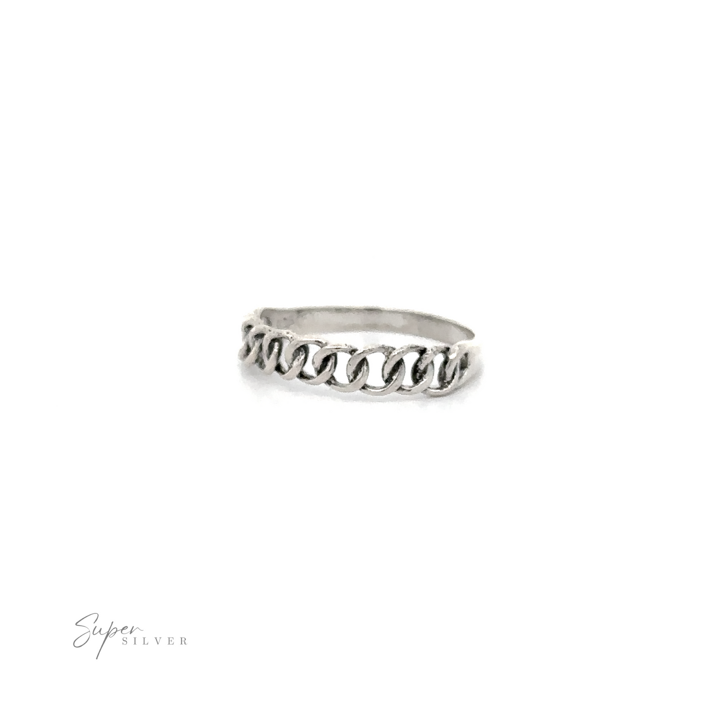 A stylish silver Chain Link Ring With Plain Band, perfect for everyday wear.
