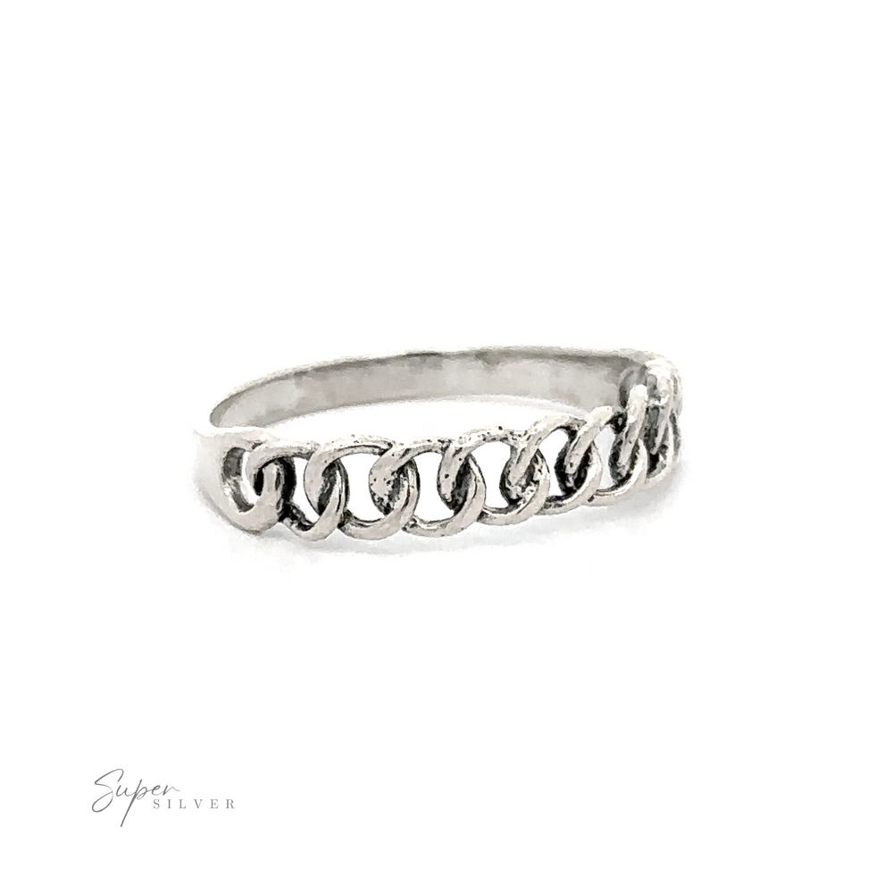 An everyday wear Chain Link Ring With Plain Band with the word love on it.