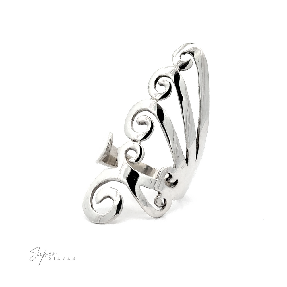 An elegant centerpiece, the Adjustable Freestyle Ring with a swirl design.