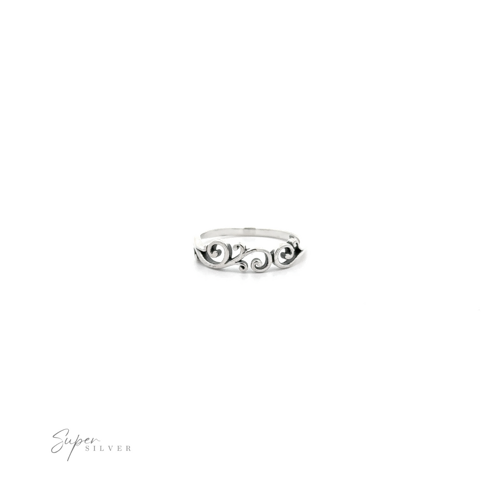 
                  
                    The Swirly Ring is made of 925 sterling silver, featuring a heart-shaped centerpiece and a high polish finish.
                  
                