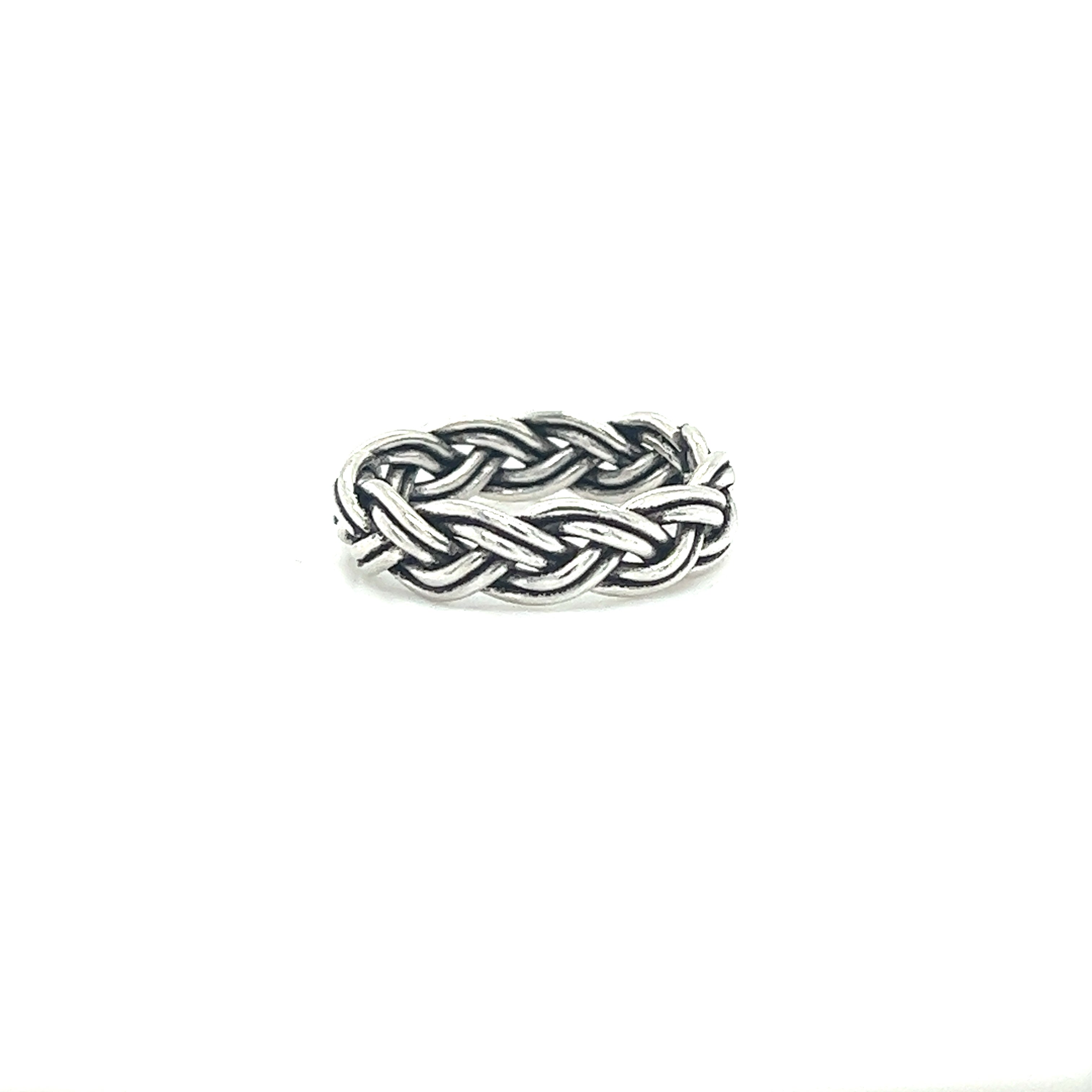 A Double Braided Ring with a black oxidized finish on a white background by Super Silver.