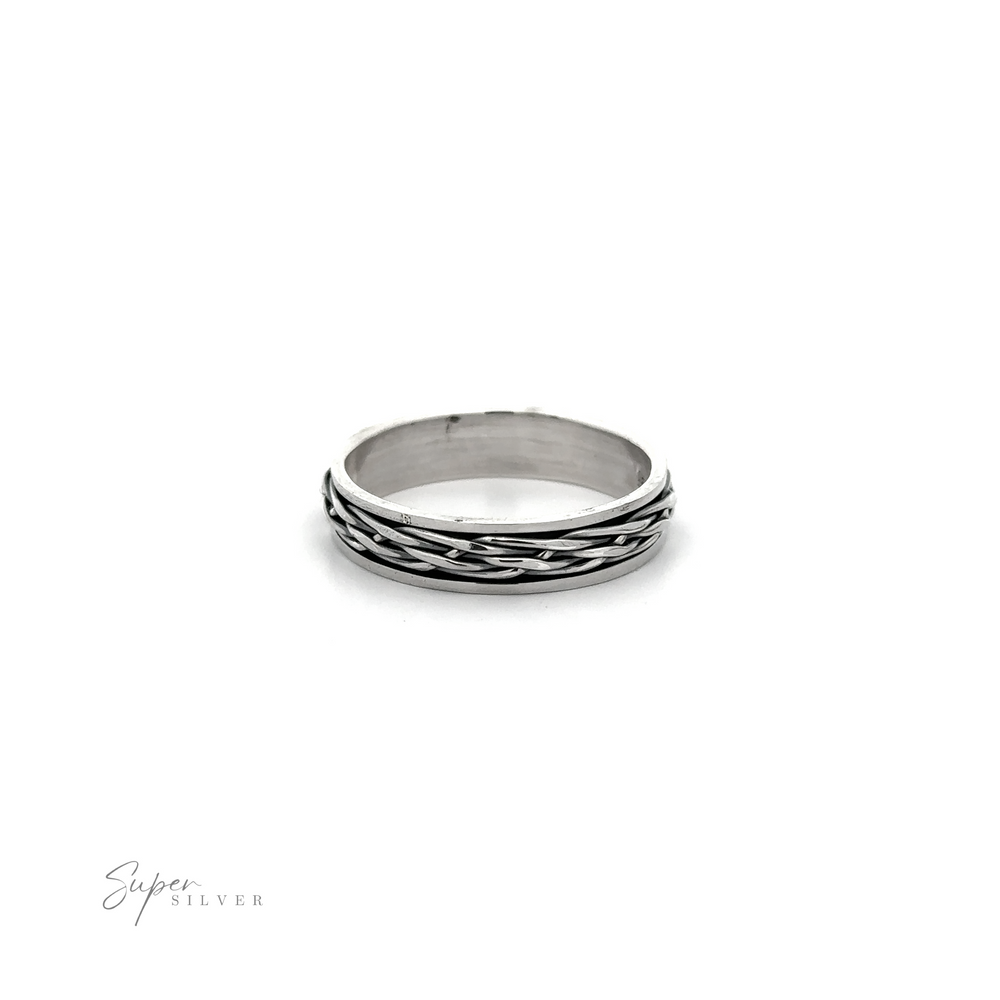 
                  
                    A Unique Narrow Woven Spinner Band with woven wire texture on a white background.
                  
                
