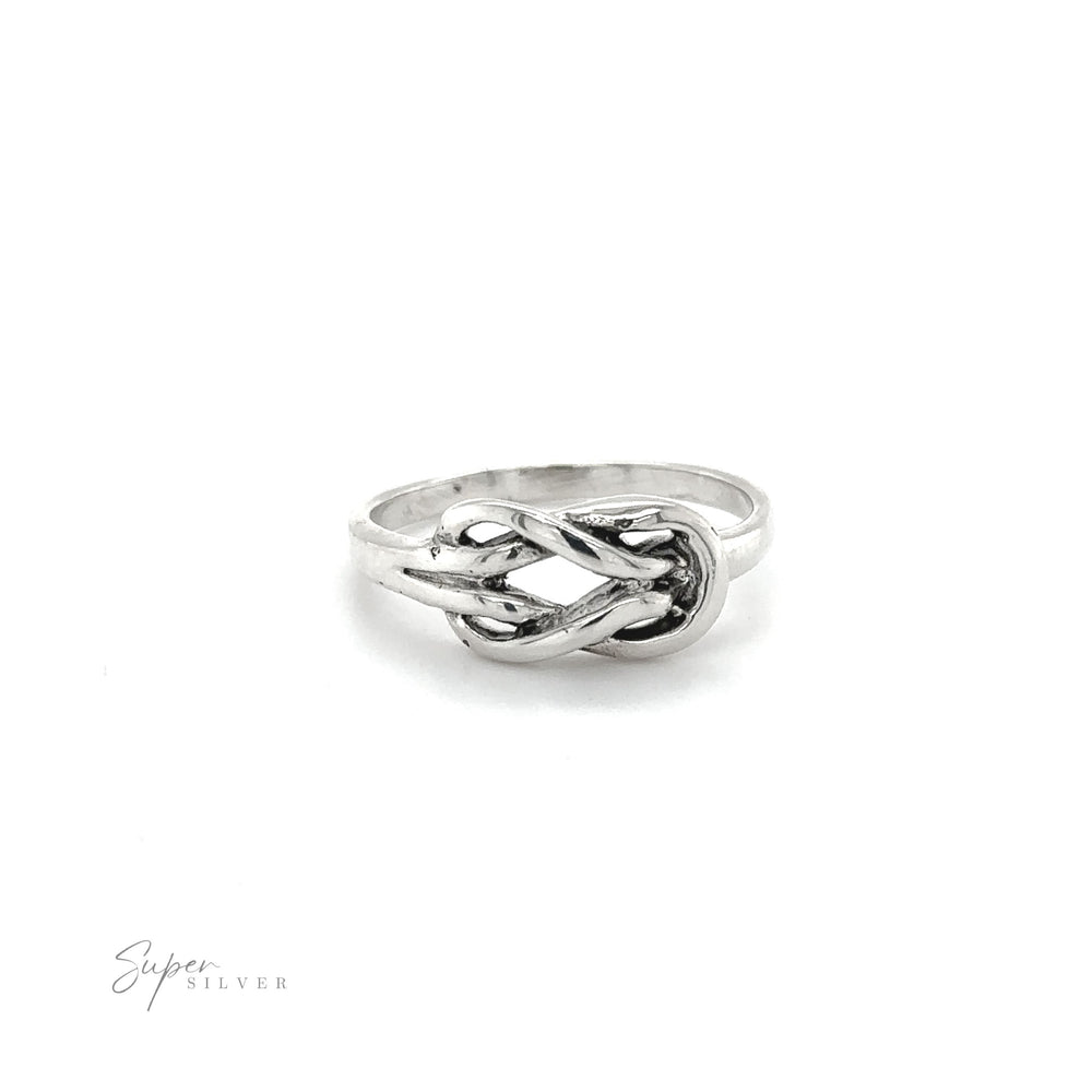 A powerful Solid Knot Ring with a square knot in the middle, crafted from .925 Sterling Silver.