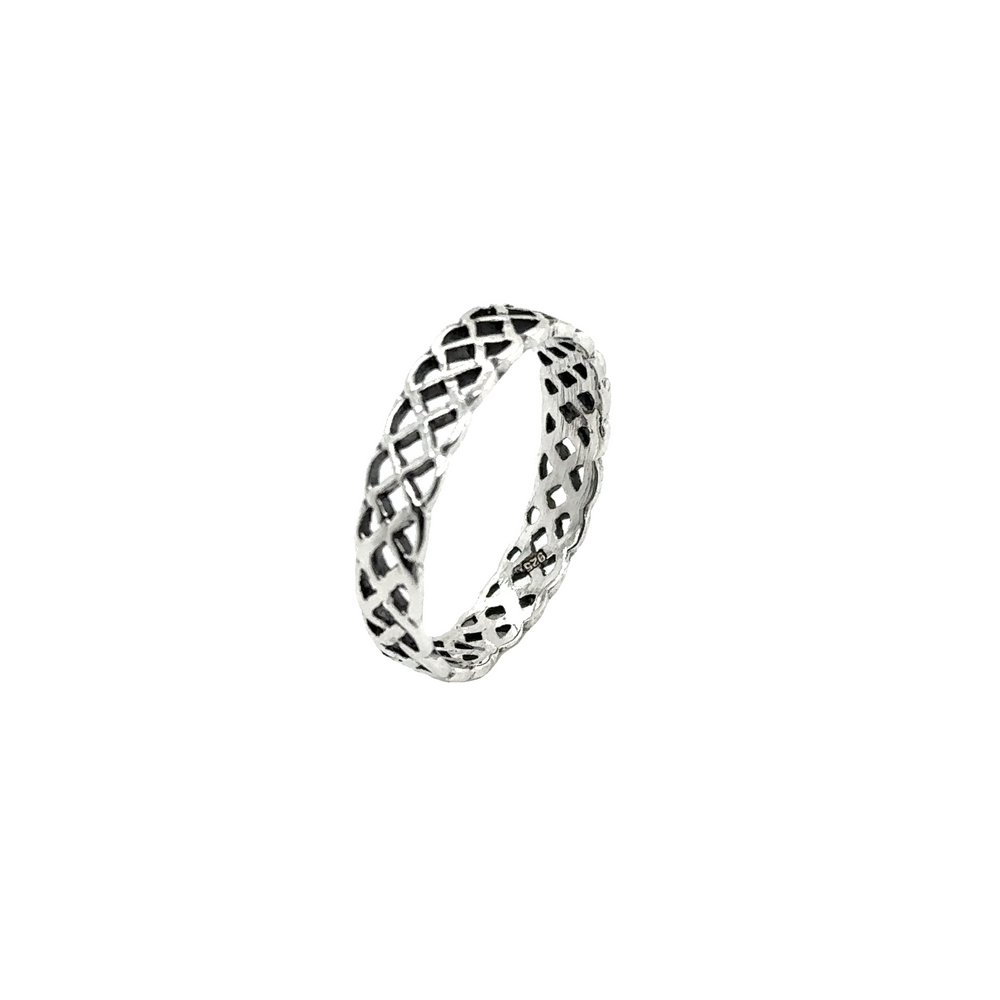
                  
                    A 4mm Weave Band Ring with a cultural knot pattern.
                  
                
