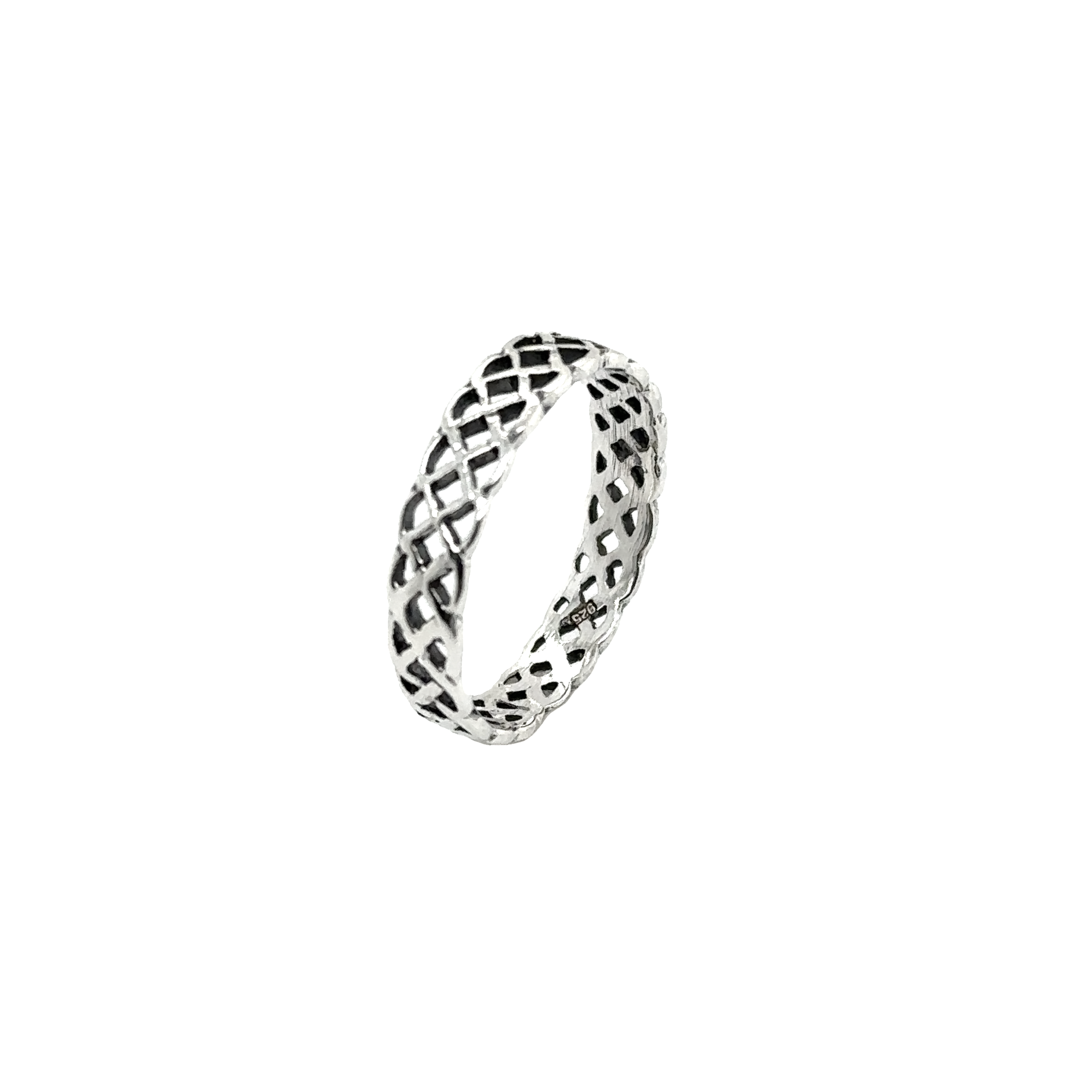A 4mm Weave Band Ring with a cultural knot pattern.