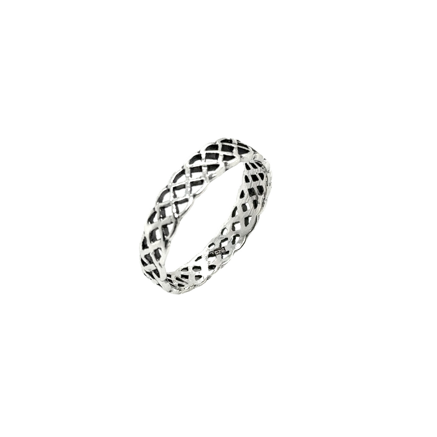 
                  
                    A 4mm Weave Band Ring with a pattern on it.
                  
                