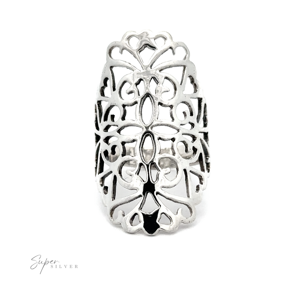 
                  
                    A silver Filigree Shield Ring with a romantic vintage flair.
                  
                