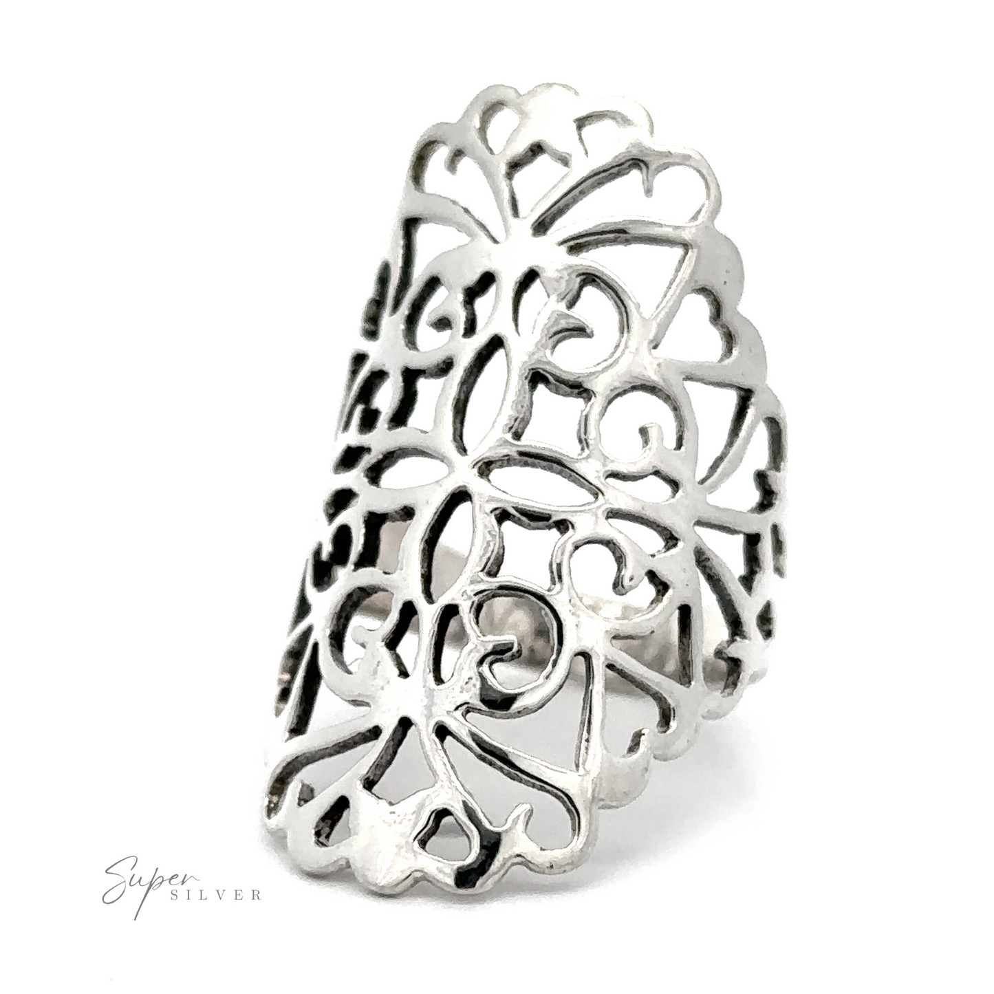 A Filigree Shield Ring with a romantic vintage flair and intricate design.
