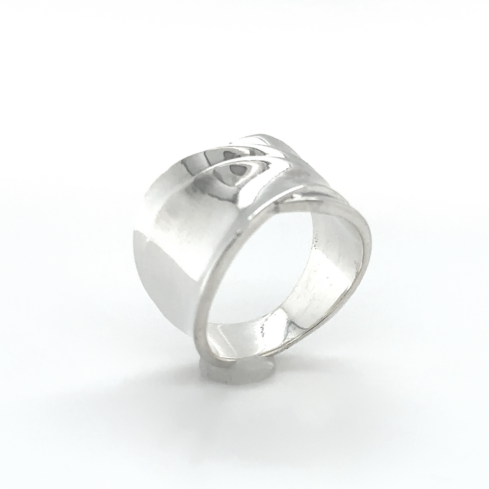 
                  
                    A sophisticated Cigar Band Silver Ring on a white background.
                  
                