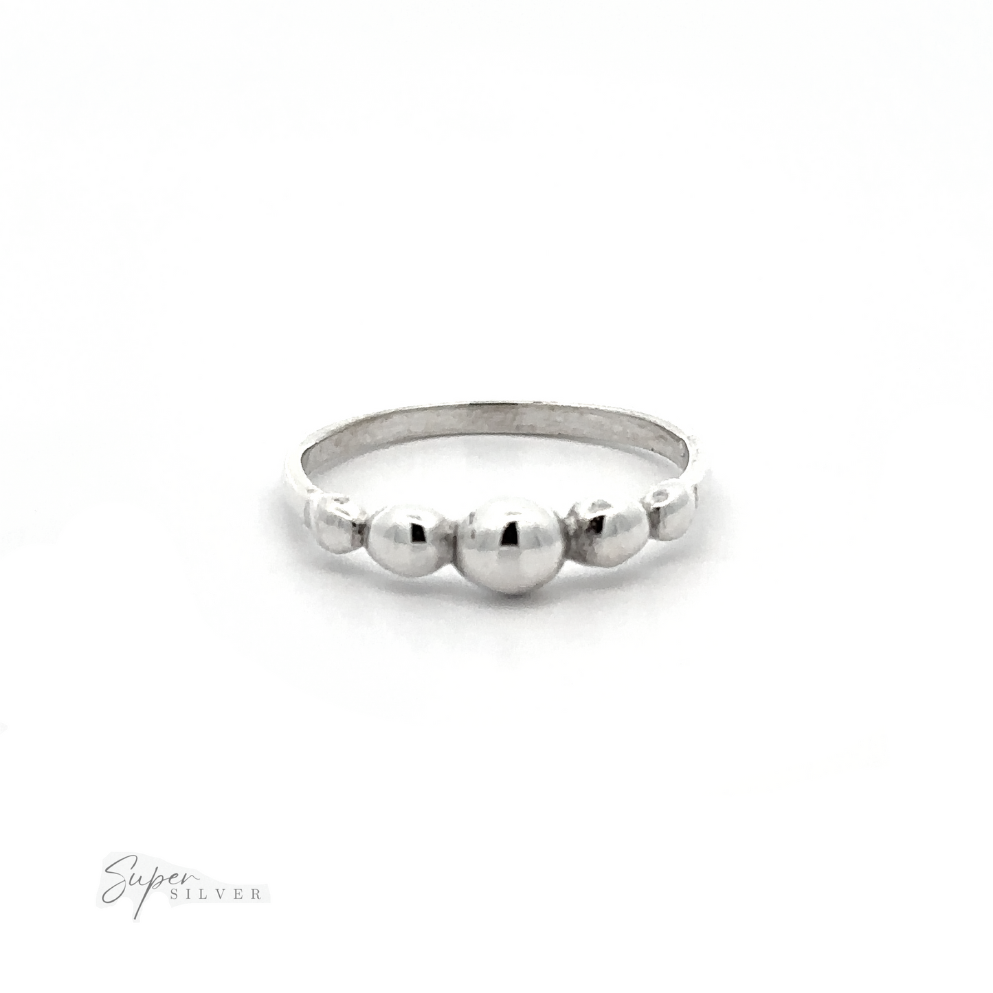 
                  
                    A Dainty Graduated Silver Ball Ring with a modern design featuring graduated patterned balls on it.
                  
                