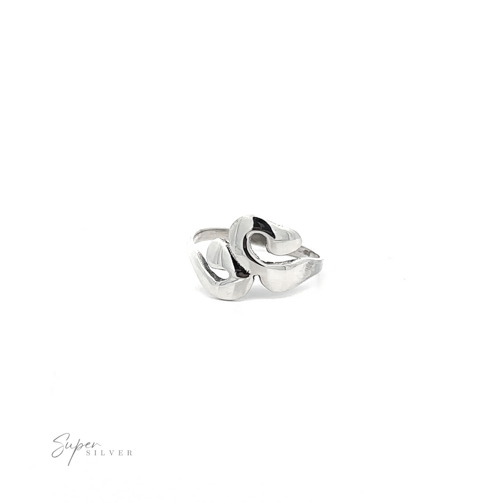
                  
                    A silver Wavy Swirl Ring styled with two hearts.
                  
                