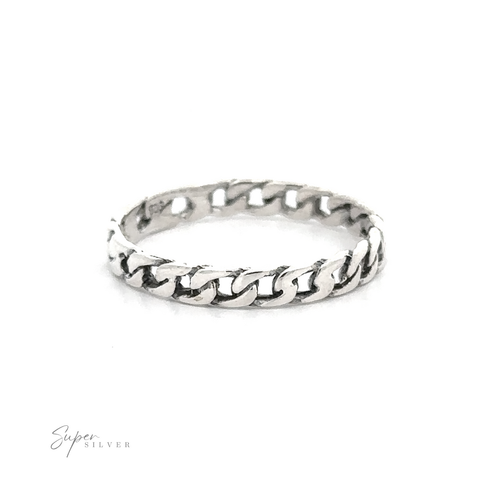 A Chain Link Ring made of sterling silver.
