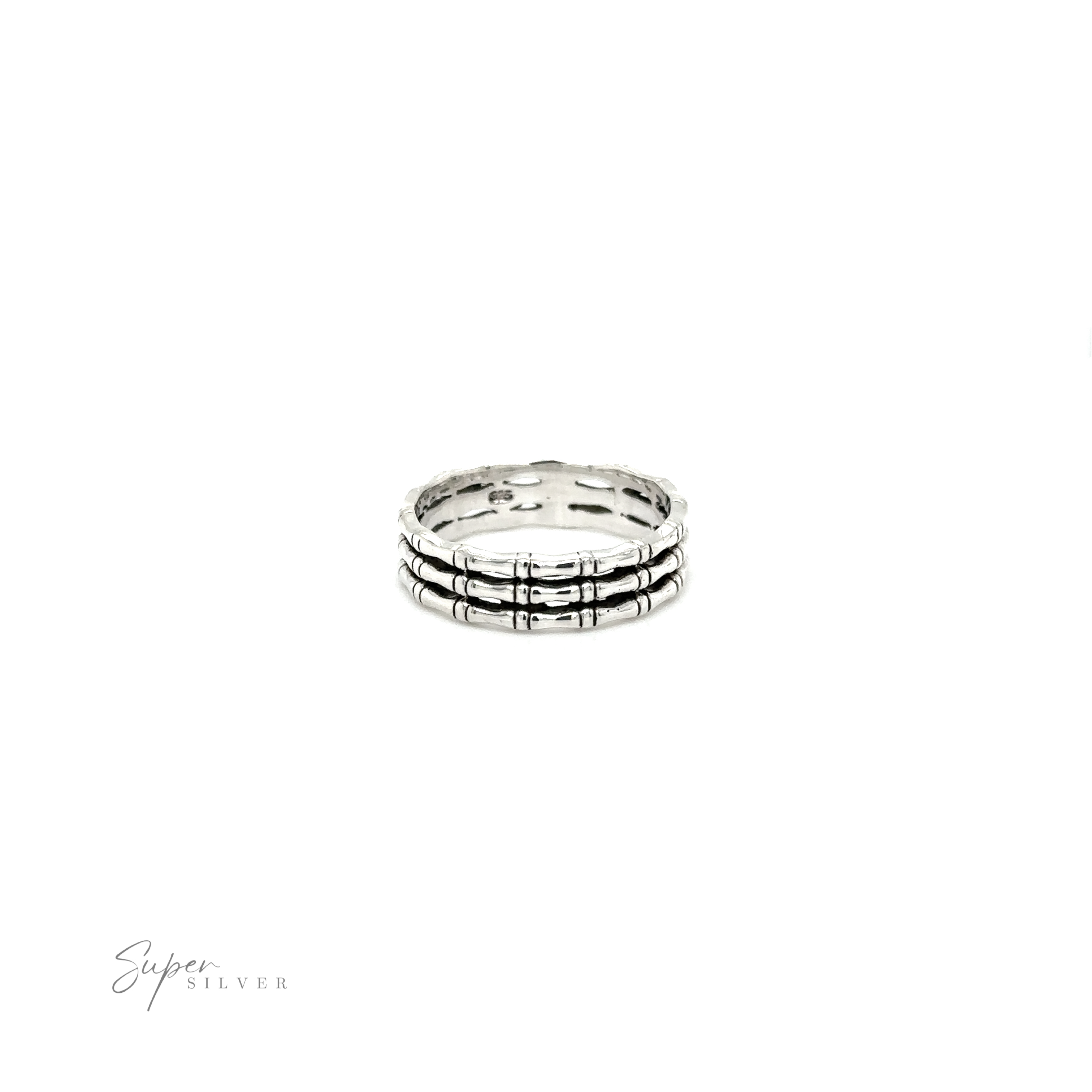 A minimalist style Triple Bamboo Band Ring with black and white stripes from Super Silver.
