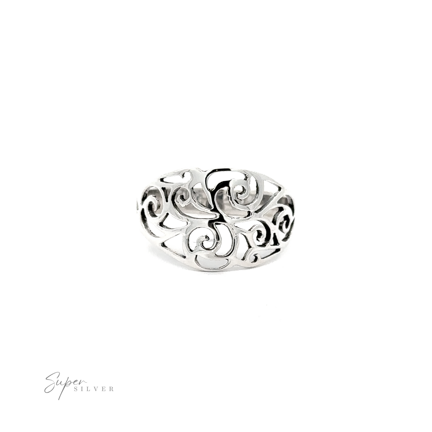 
                  
                    A vintage-style Bright Domed Filigree Cutout Band ring.
                  
                