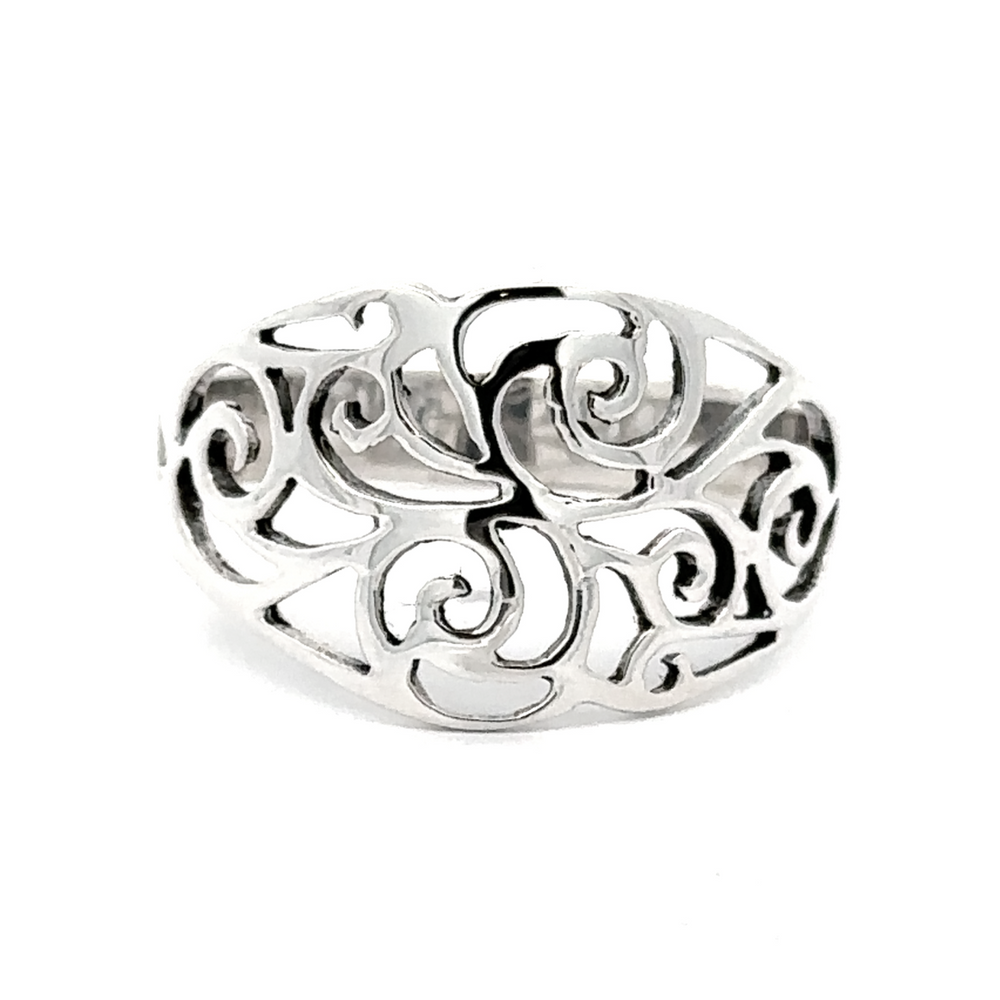 A vintage style Bright Domed Filigree Cutout Band ring.