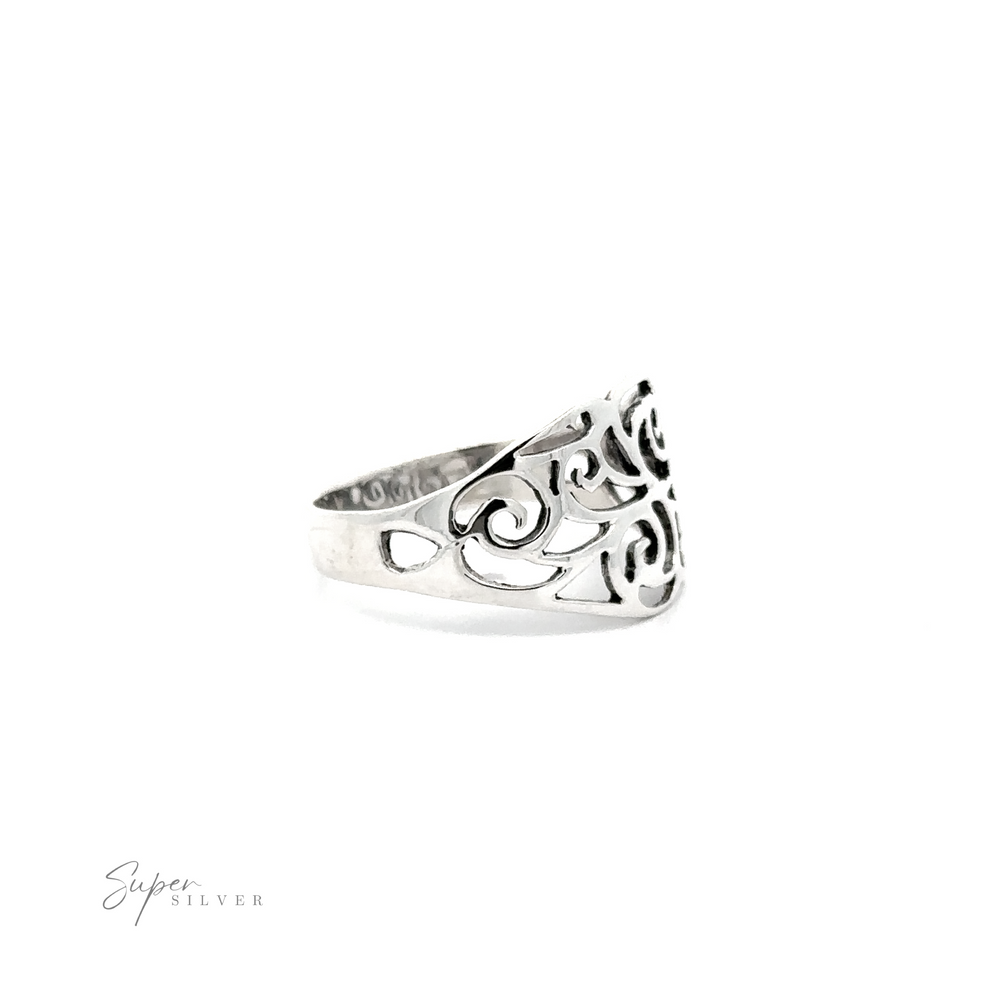 
                  
                    A vintage-style thumb ring with a Bright Domed Filigree Cutout Band design.
                  
                