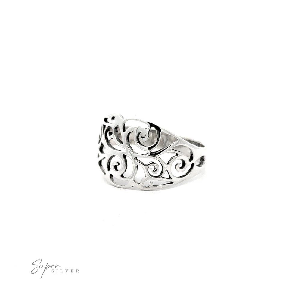 
                  
                    A vintage style silver ring with the Bright Domed Filigree Cutout Band.
                  
                