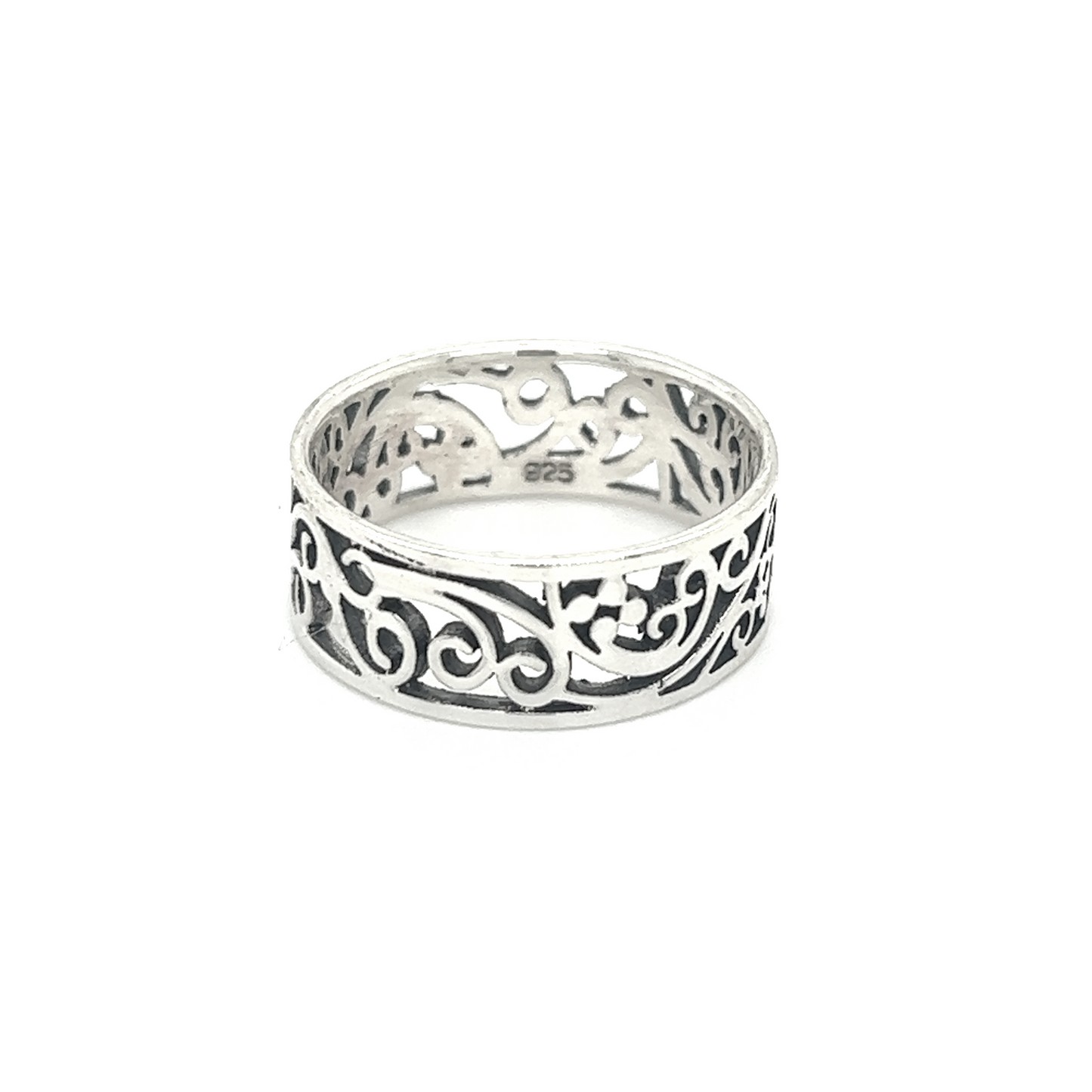A stunning sterling silver ring with an ornate Thick Filigree Square Band.