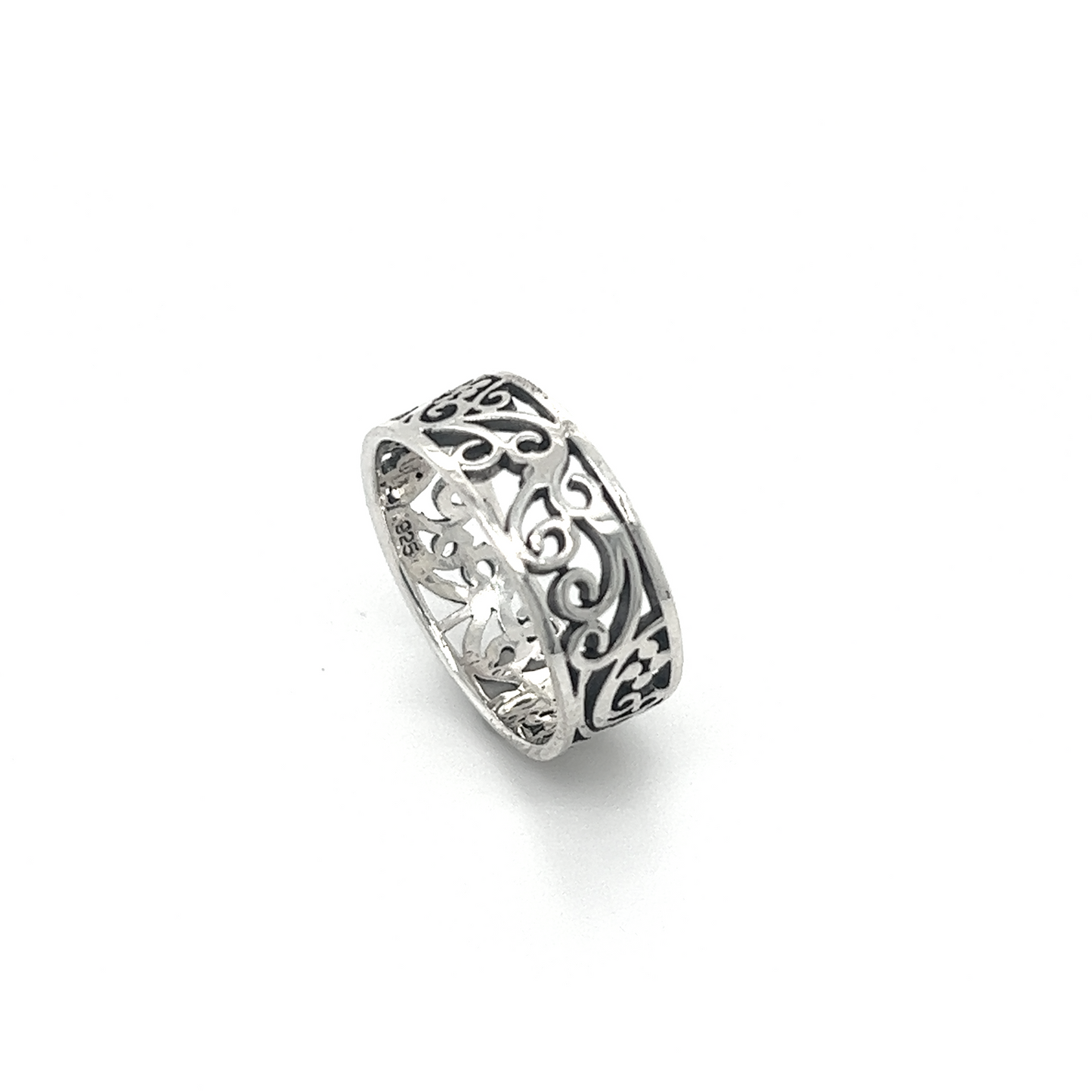 
                  
                    A Stunning Thick Filigree Square Band silver ring with a vintage romance design.
                  
                