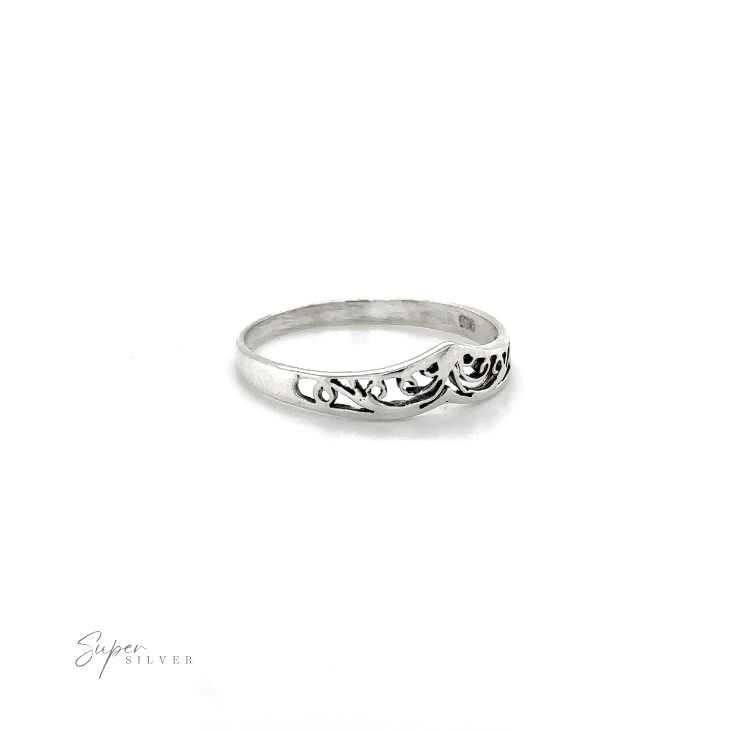 
                  
                    A Chevron Ring With Filigree Design with lacey filigree swirls.
                  
                