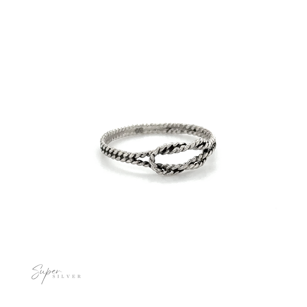 
                  
                    A minimalist silver Rope Square Knot ring with a modern braided design.
                  
                