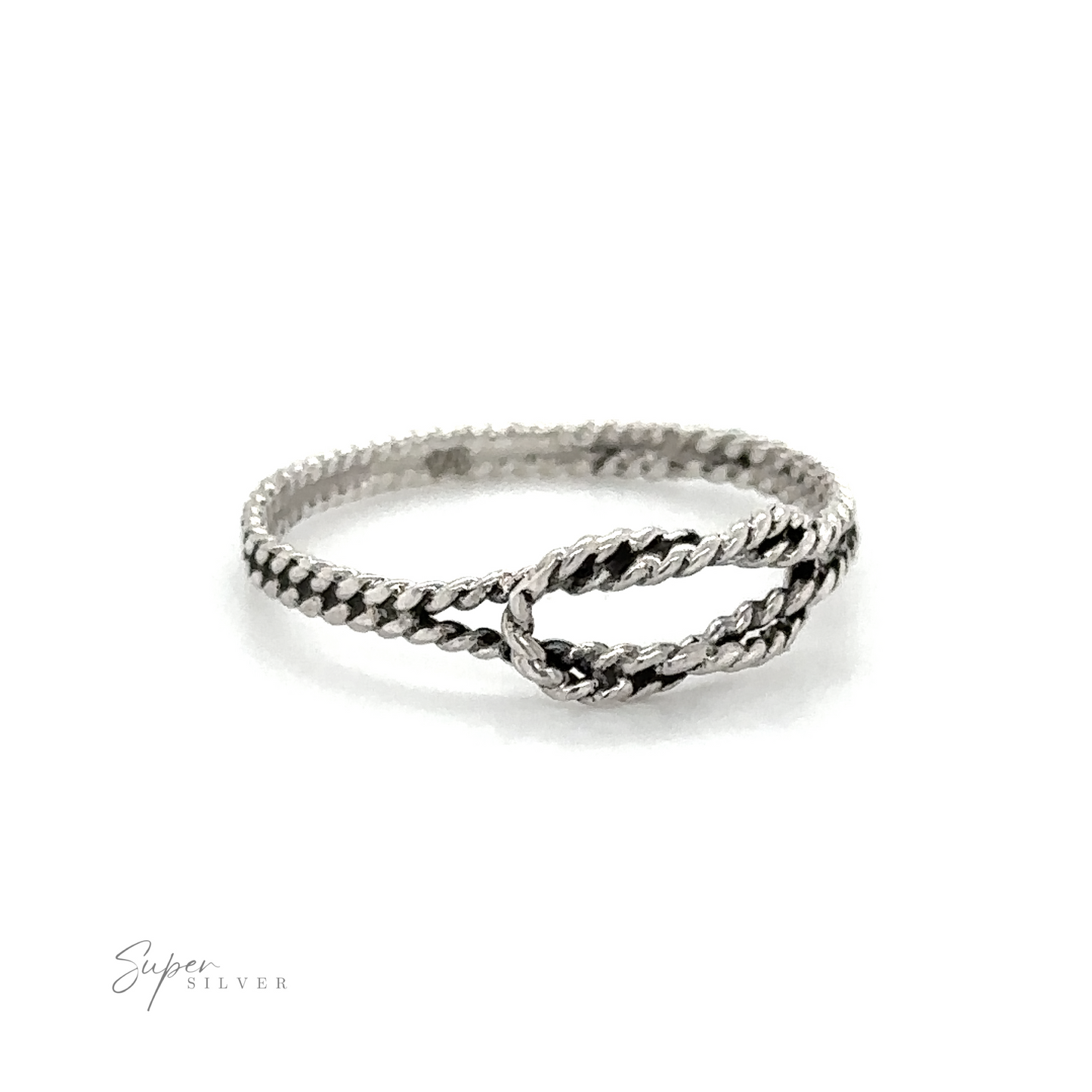 A minimalist sterling silver Rope Square Knot ring.
