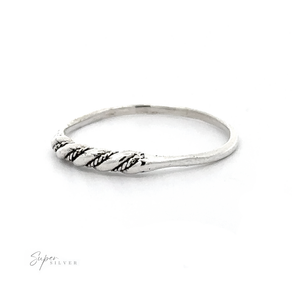 A minimalist Delicate Silver Lacy Twist Band with a braided design.