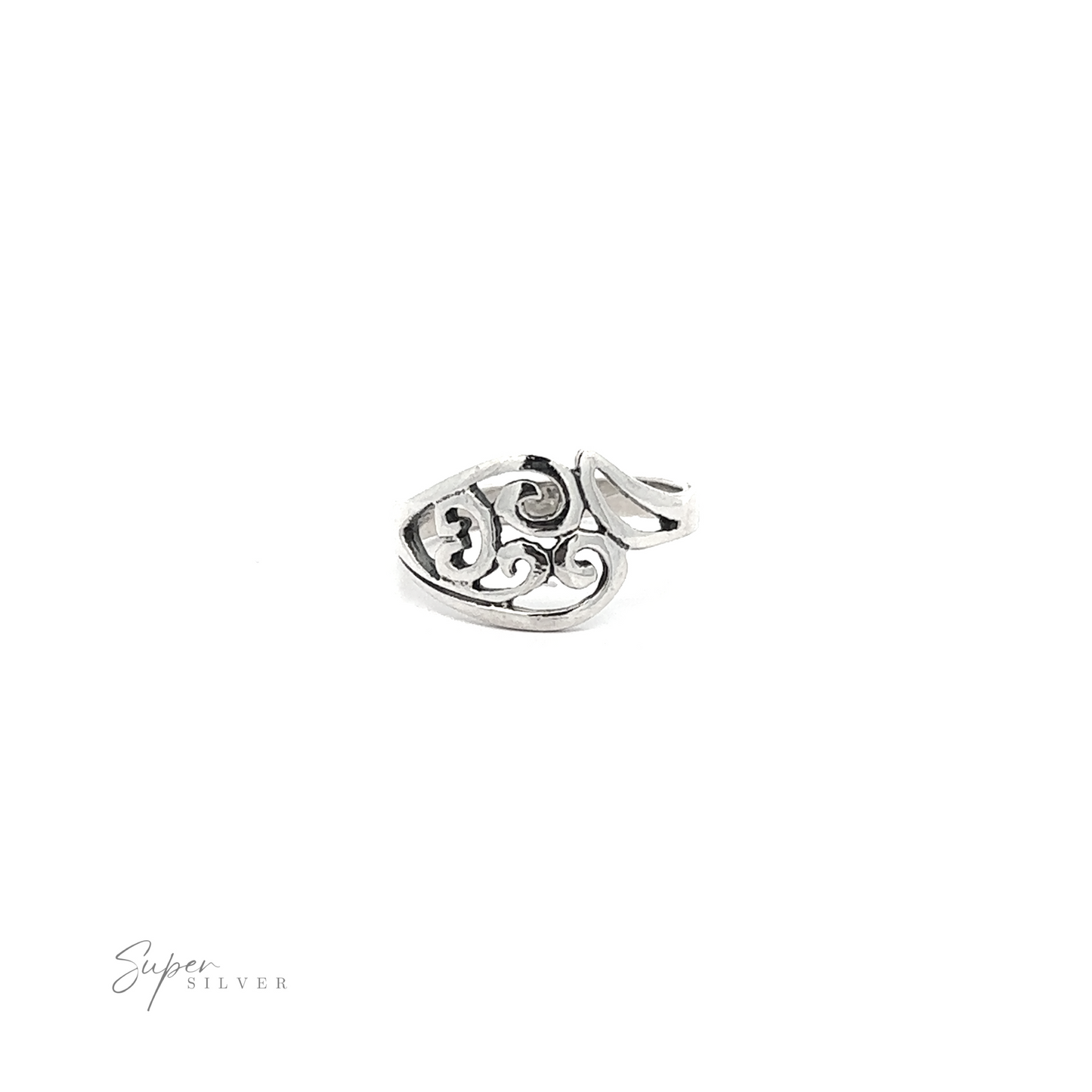 
                  
                    A contemporary Swoopy and Spiral Ring with boho charm on a white background.
                  
                
