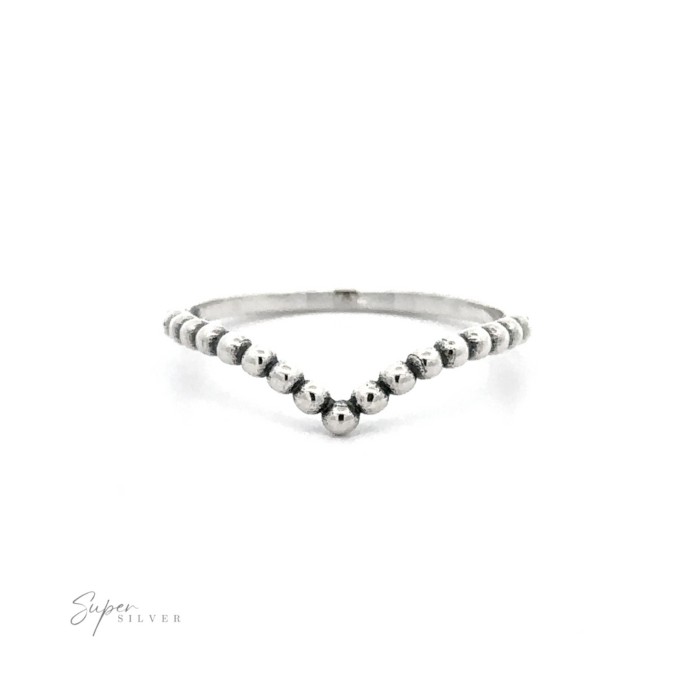 
                  
                    A sterling silver beaded chevron ring.
                  
                