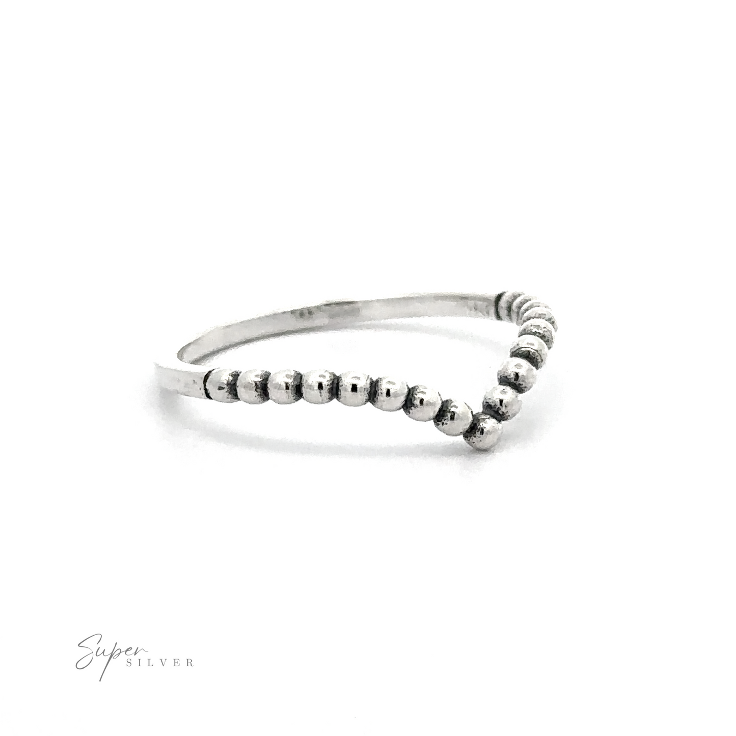 A sterling silver beaded chevron ring.