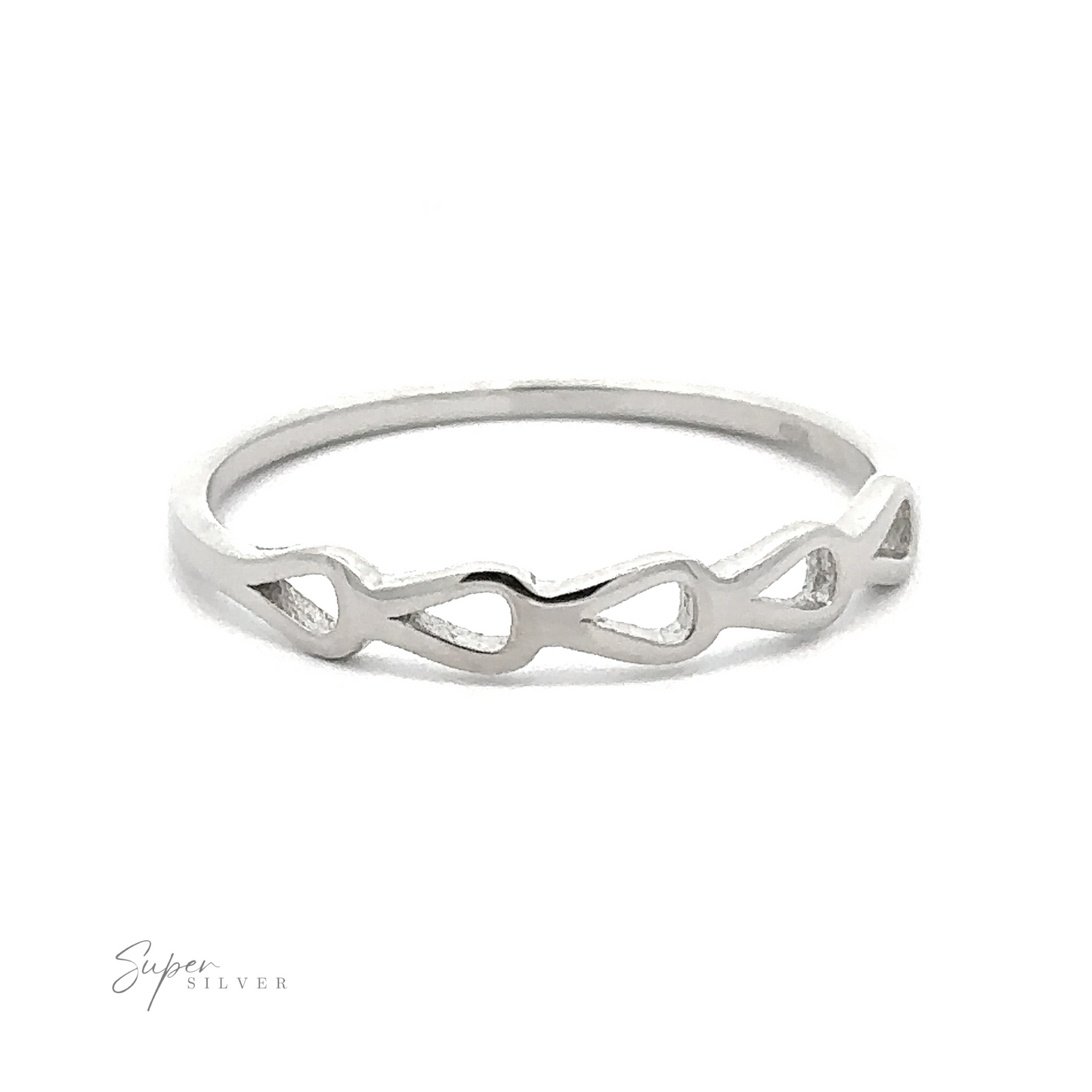 A rhodium-plated silver Cutout Teardrop Ring with an infinity design.