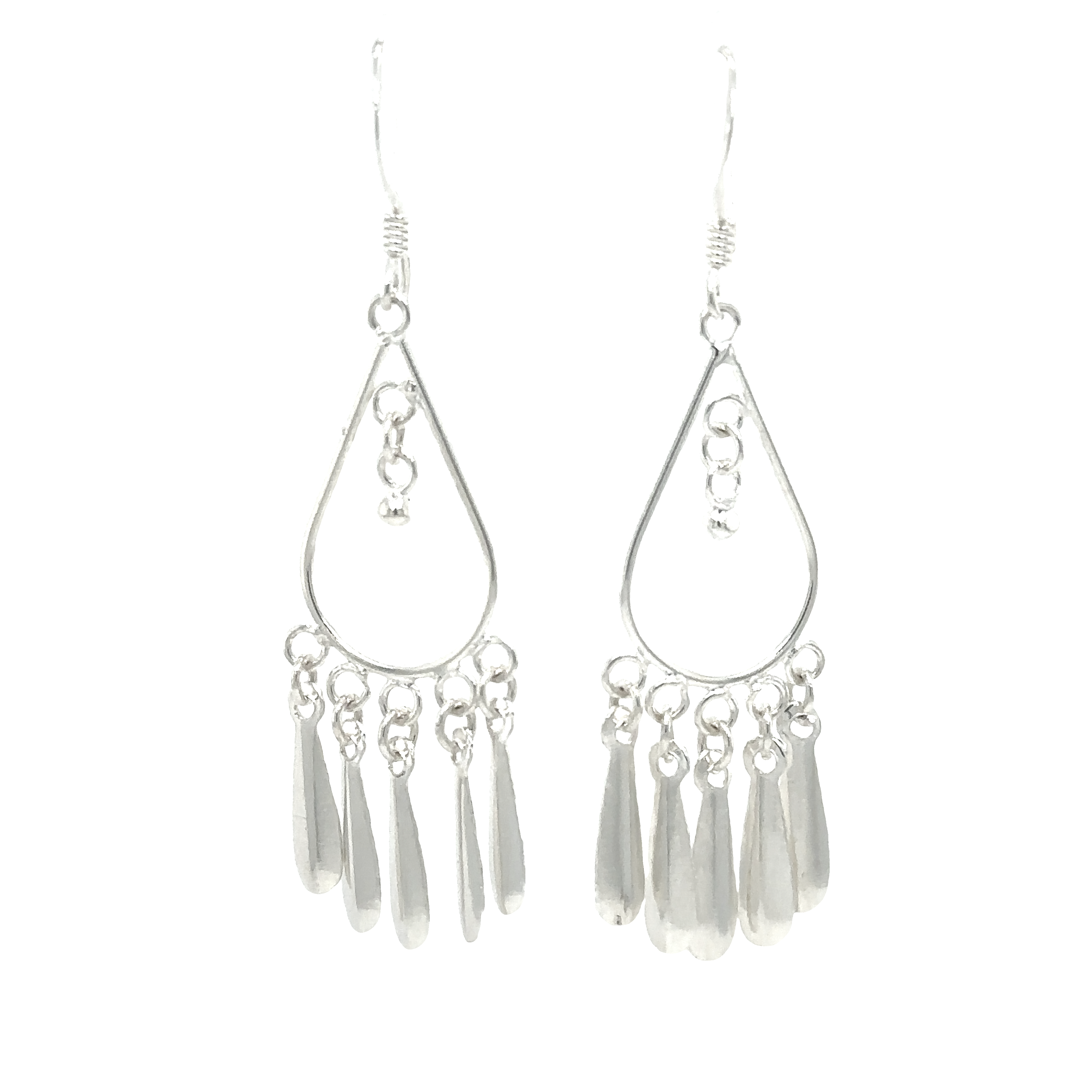 Lightweight Super Silver .925 silver Teardrop Tassel Earrings.