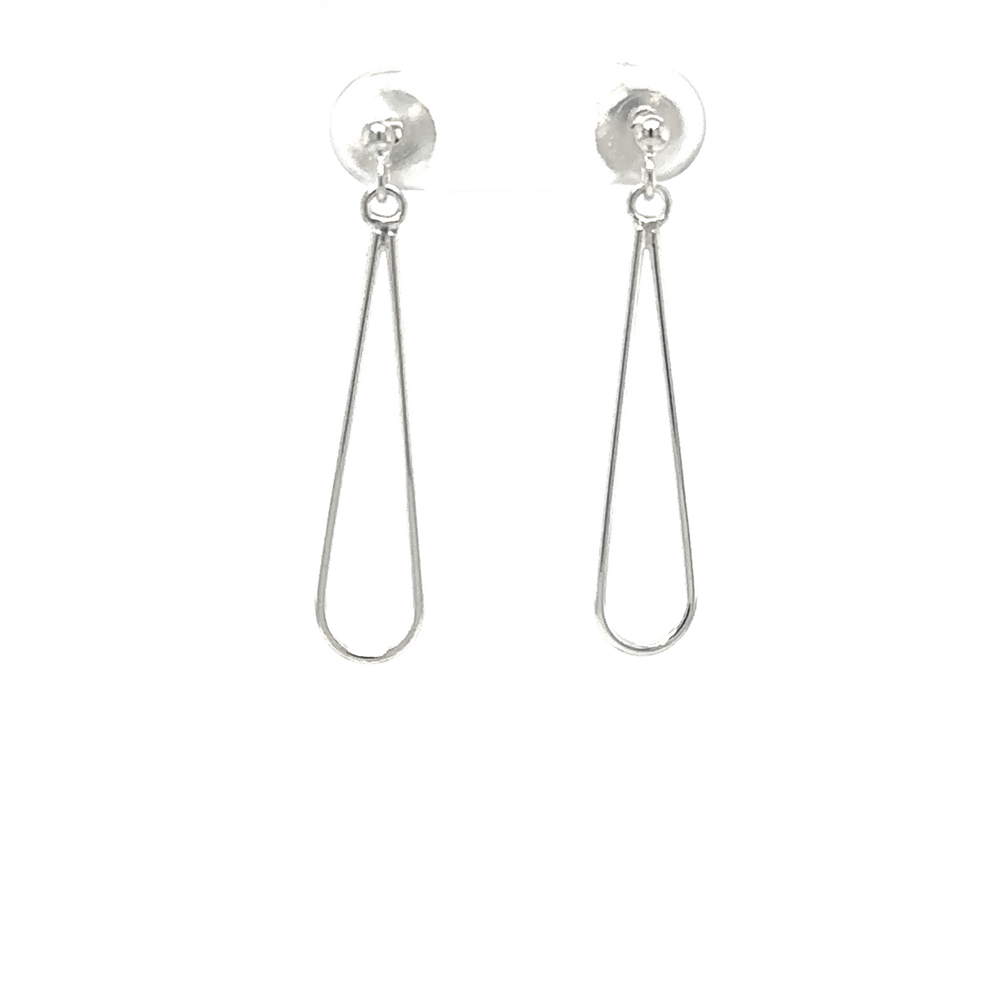 A pair of lightweight Super Silver Open Teardrop Post Earrings on a white background.