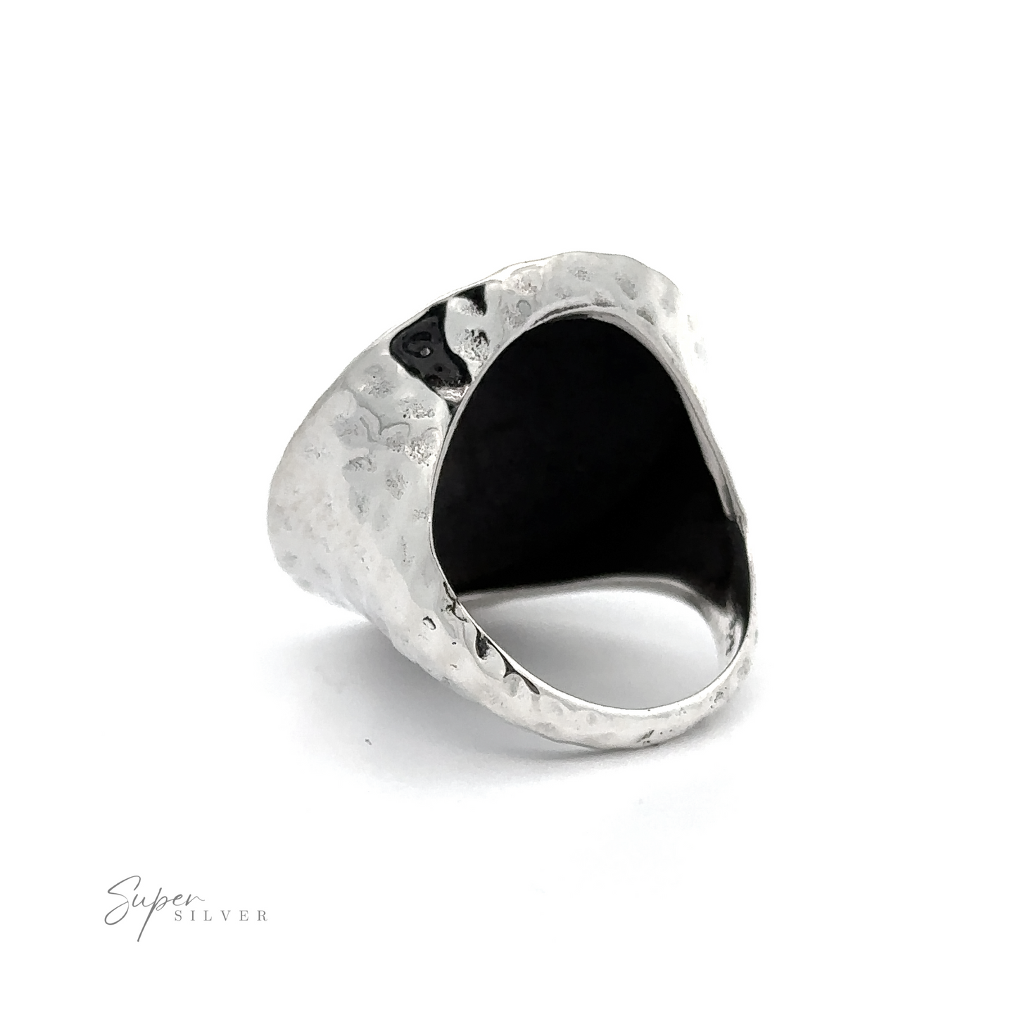 
                  
                    A Statement Hammered Ring with a bold black stone, part of the Silver Hammered Ring collection.
                  
                