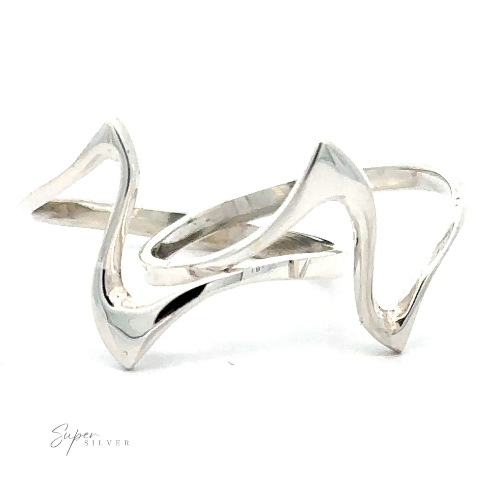 A Thin Silver Wavy Freeform ring displayed on a white background with the logo "super silver" at the bottom.