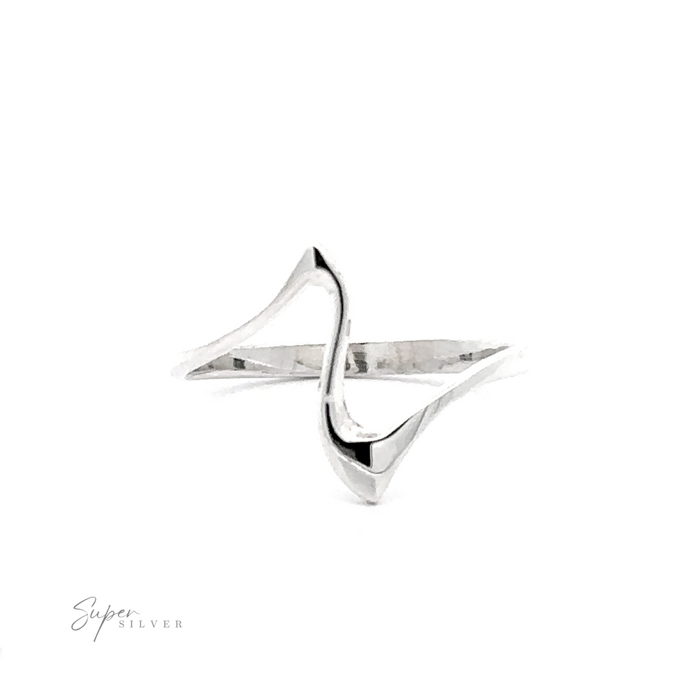 
                  
                    A delicate Thin Silver Wavy Freeform Ring with a modern, twisted Z Ring design on a white background. The image includes the text "super silver" at the bottom.
                  
                