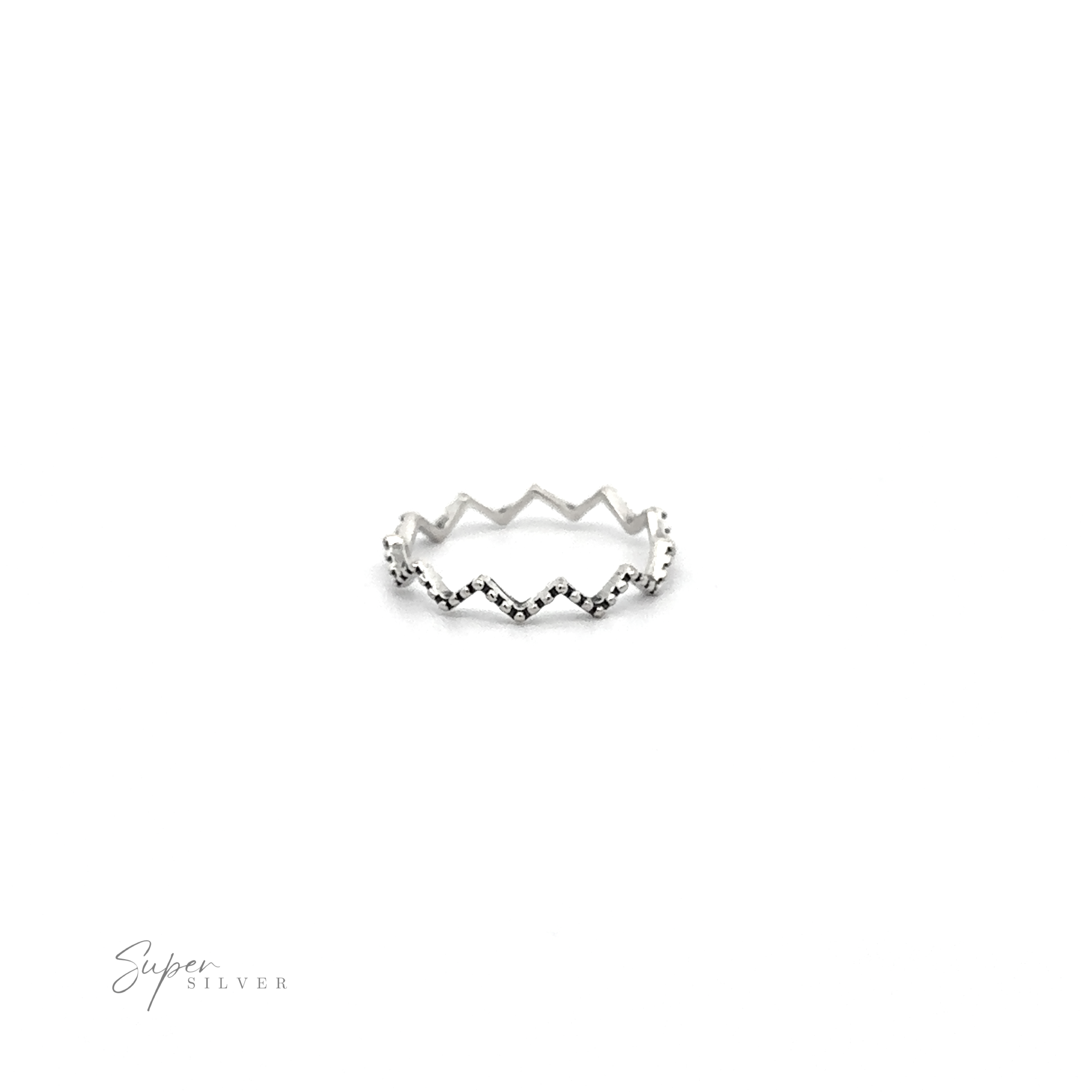 A Silver Zig-Zag Ring with diamonds on an oxidized band.
