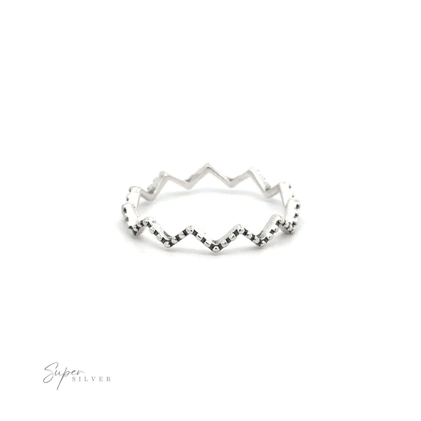 
                  
                    A Silver Zig-Zag Ring with diamonds on it, featuring a zig-zag design.
                  
                