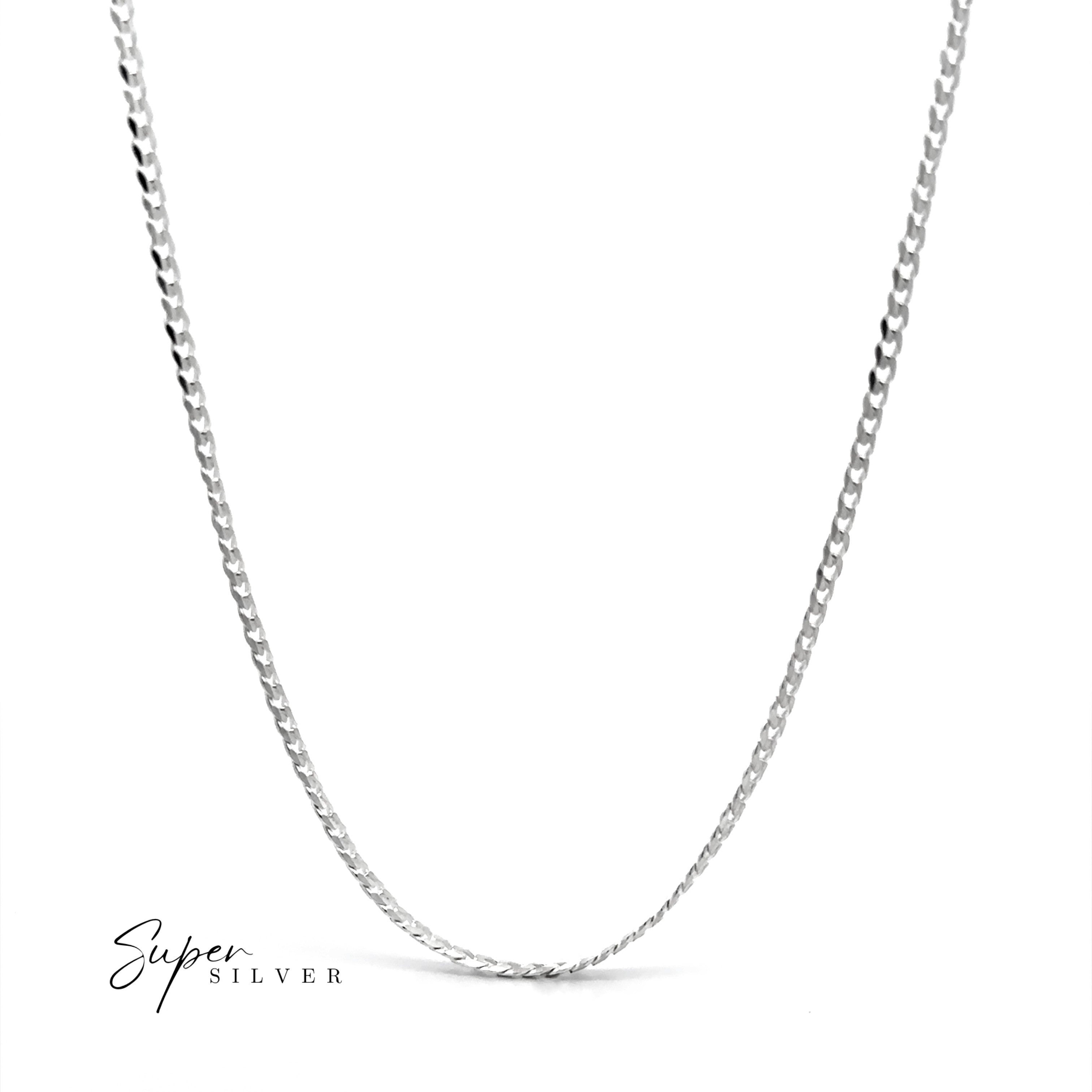 A Thin Italian Curb Chain is displayed against a white background, with "Super Silver" in the lower left corner.