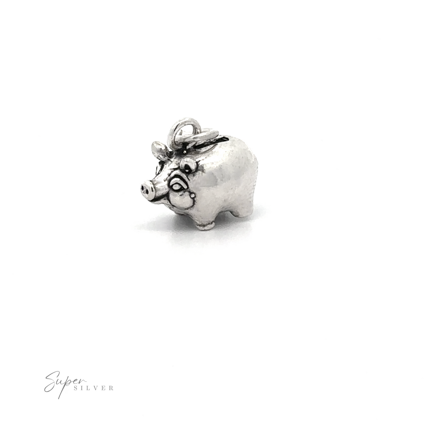 
                  
                    Introducing the Piggy Bank Charm: a small, playful .925 Sterling Silver pig charm with a loop on top, perfect for attaching to either a bracelet or necklace. This charm showcases intricate facial expressions and a curly tail. "Super Silver" is inscribed in the corner for added authenticity.
                  
                