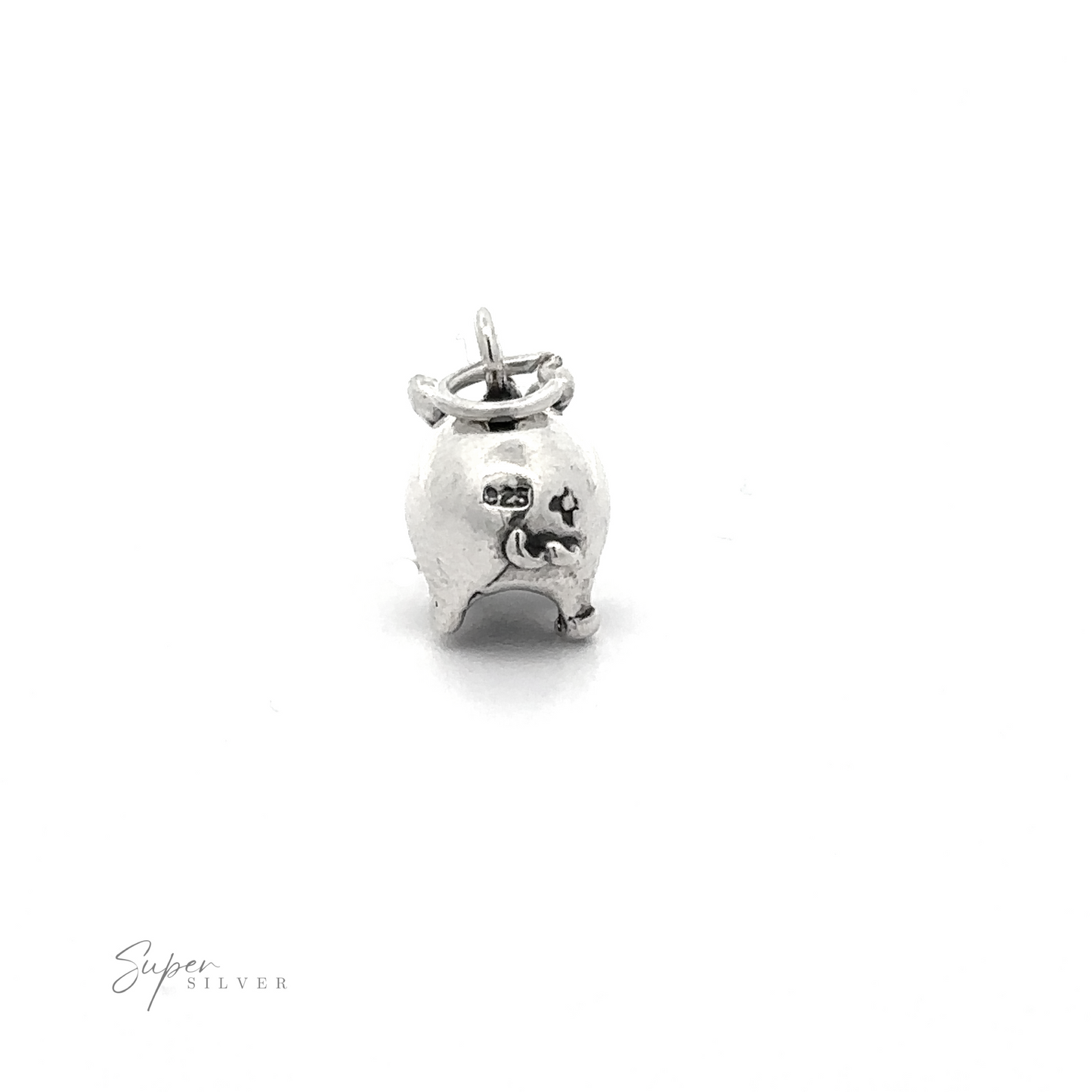 
                  
                    Introducing the Piggy Bank Charm, a small, playful silver charm shaped like a cauldron with a loop at the top for attaching. Markings "925" and a star are visible on the surface, adding to its whimsical appeal. This delightful accessory is crafted from .925 Sterling Silver, making it both charming and elegant.
                  
                