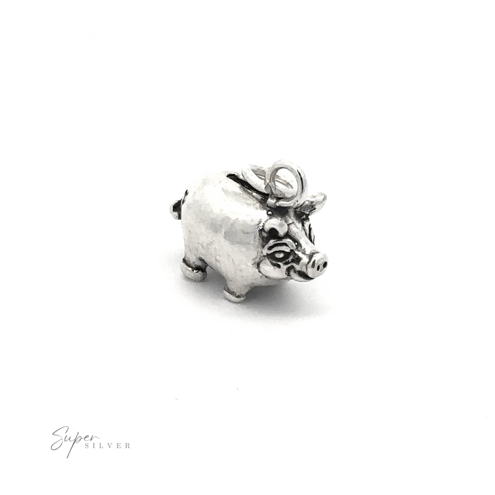 
                  
                    Introducing the Piggy Bank Charm, a whimsical and chunky jewelry piece crafted from .925 Sterling Silver. This small charm features a loop on top, perfect for attaching to bracelets or necklaces. Displayed on a plain white background, you can partially see the words "Super Silver" in the bottom left corner.
                  
                