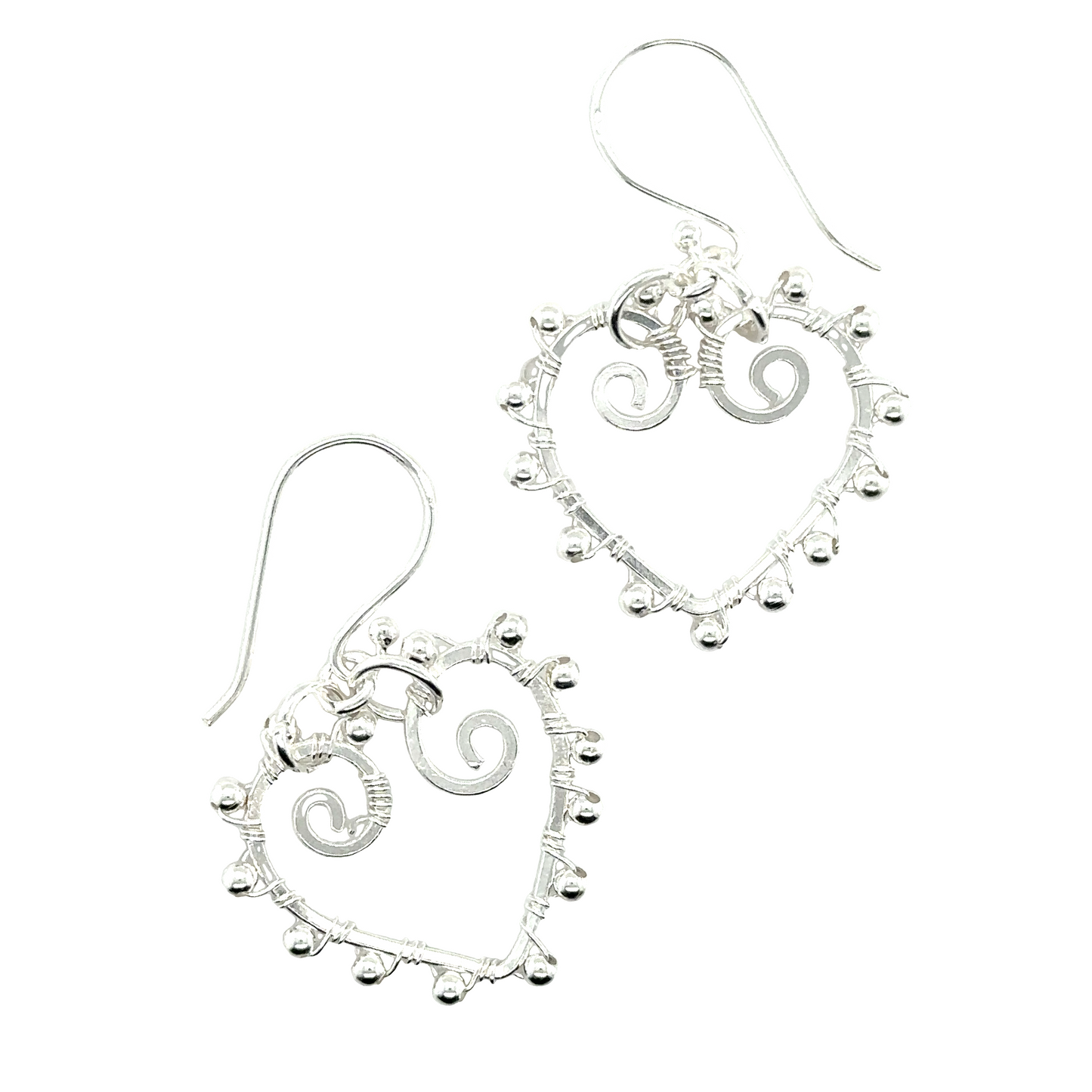 These lightweight Heart Earrings with Silver Beads from Super Silver are perfect for everyday wear. They feature a stunning silver design and are displayed on a clean white background.