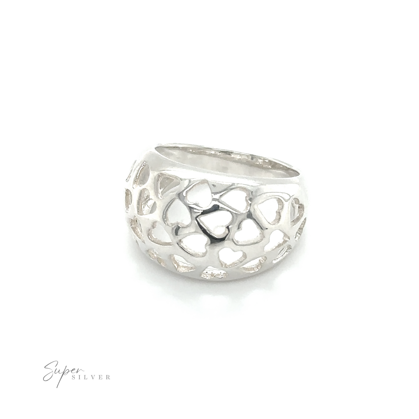 
                  
                    A minimalist Domed Ring Cut-Out Hearts with a heart shaped design.
                  
                