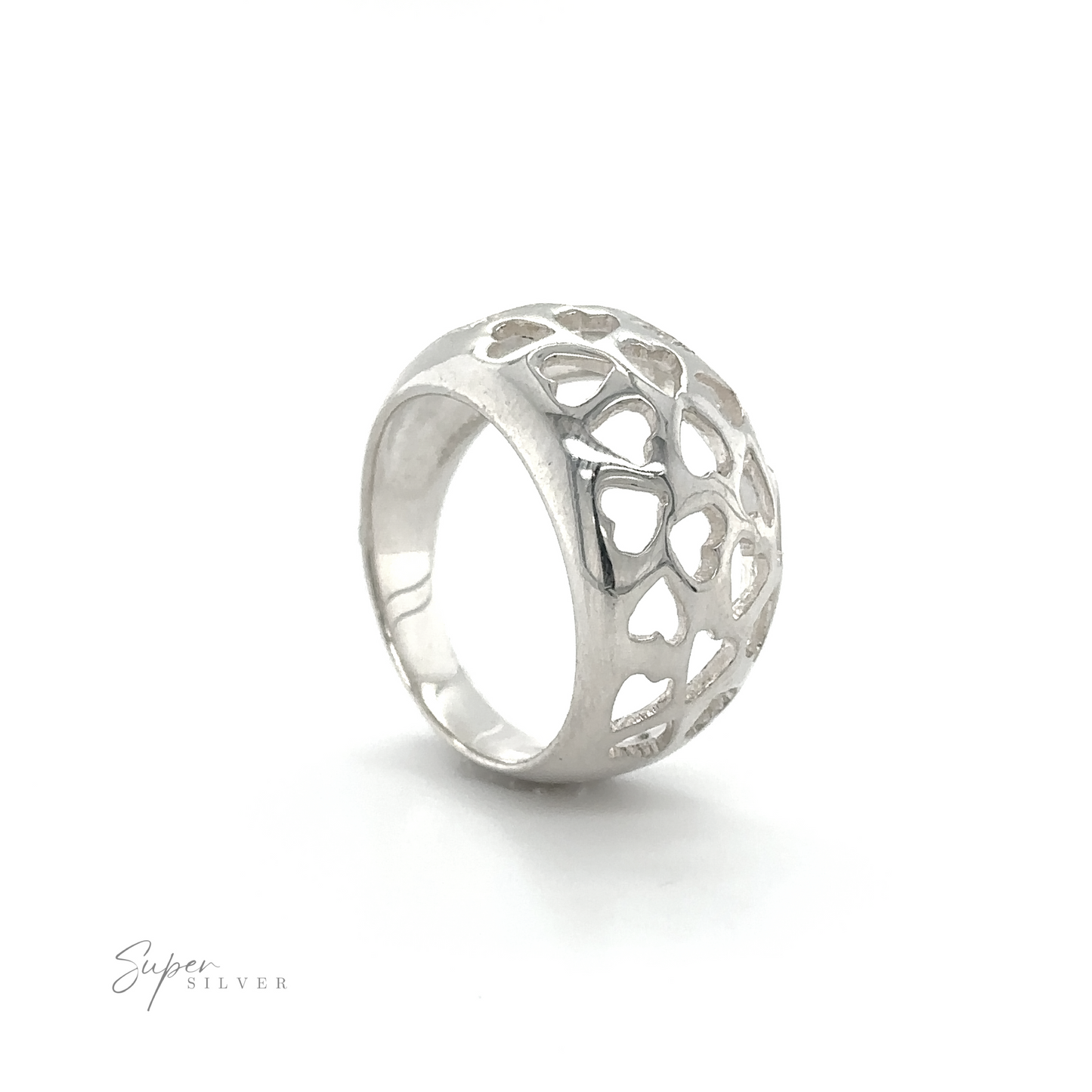 
                  
                    A minimalist Domed Ring Cut-Out Hearts with an intricate heart design.
                  
                