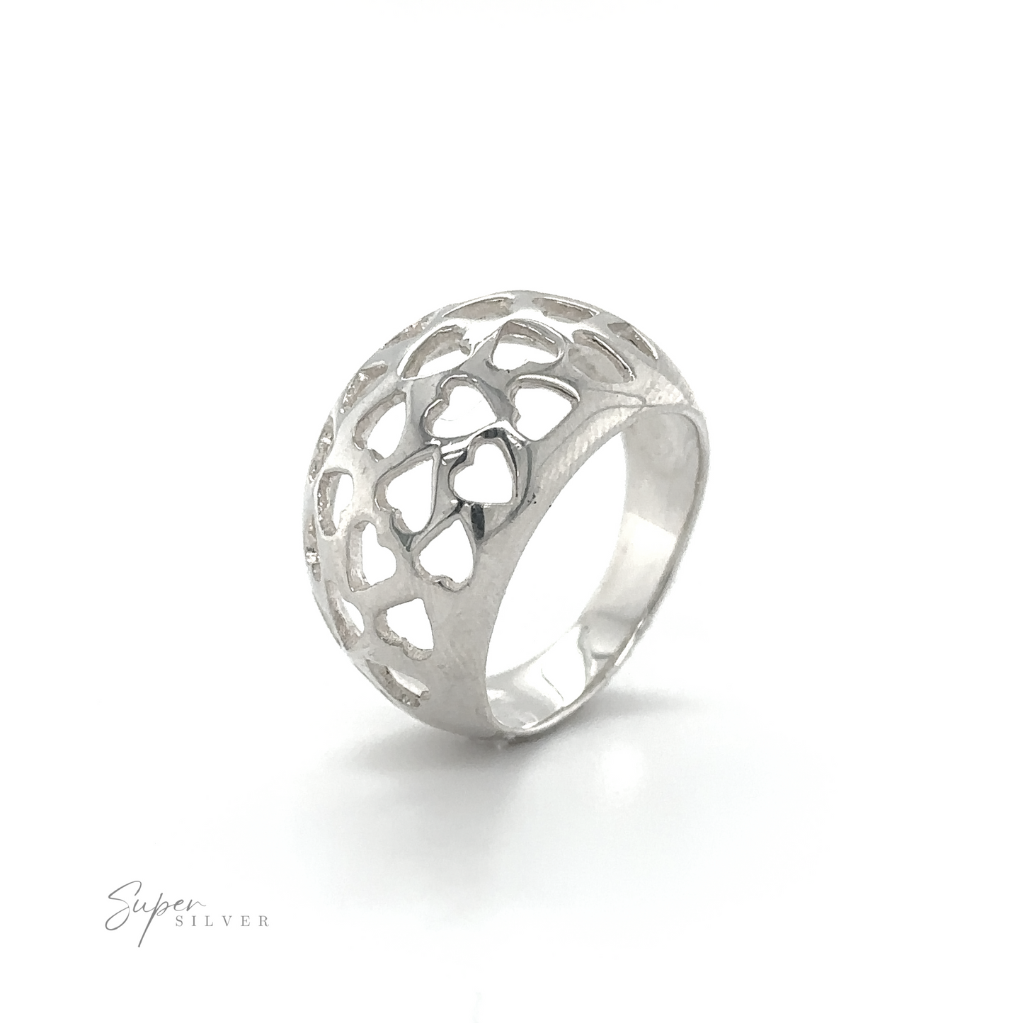 
                  
                    A Domed Ring Cut-Out Hearts with a delicate floral design, perfect for expressing love or as an engagement symbol.
                  
                