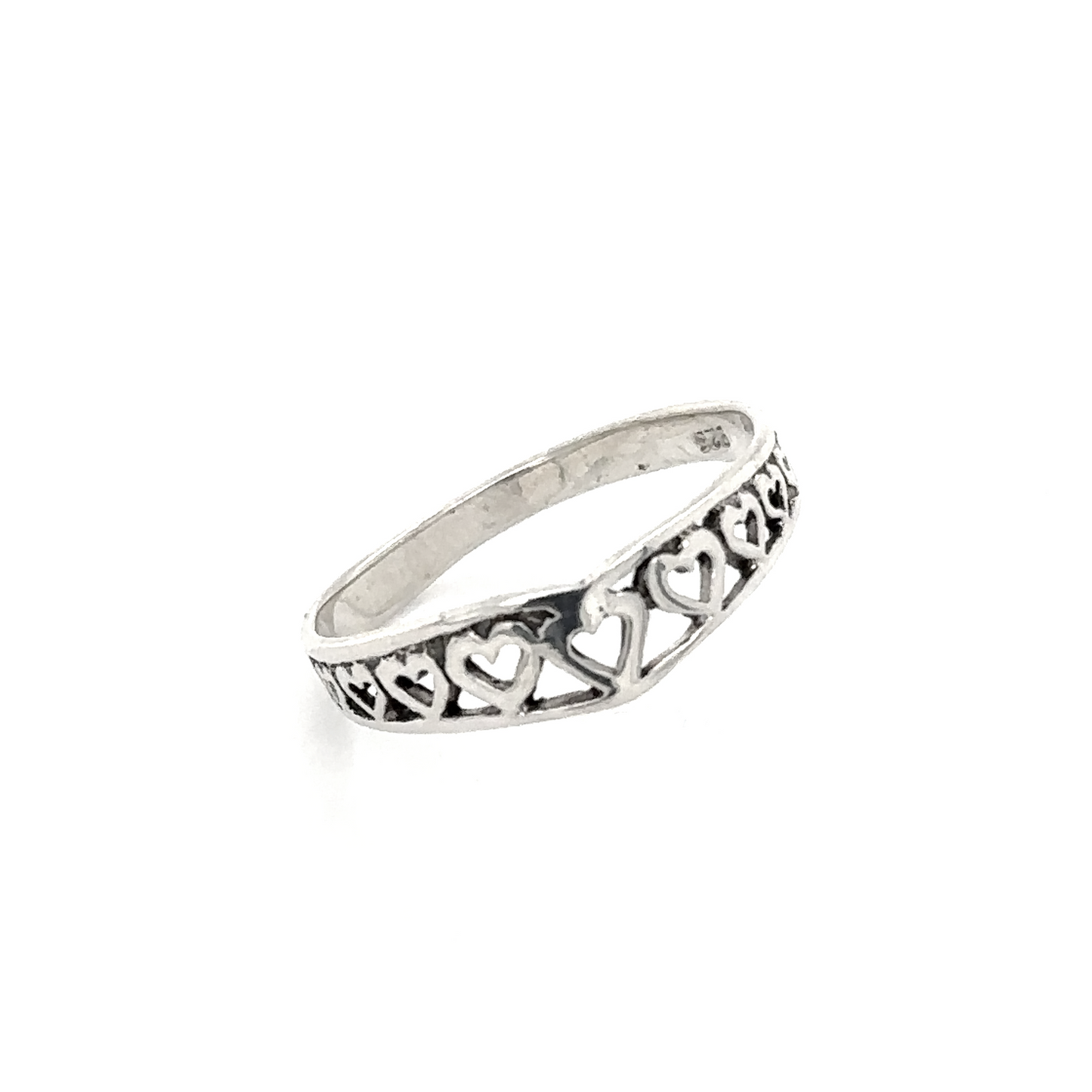 
                  
                    A Chevron Shaped Ring Lined with Hearts with heart-shaped motifs.
                  
                
